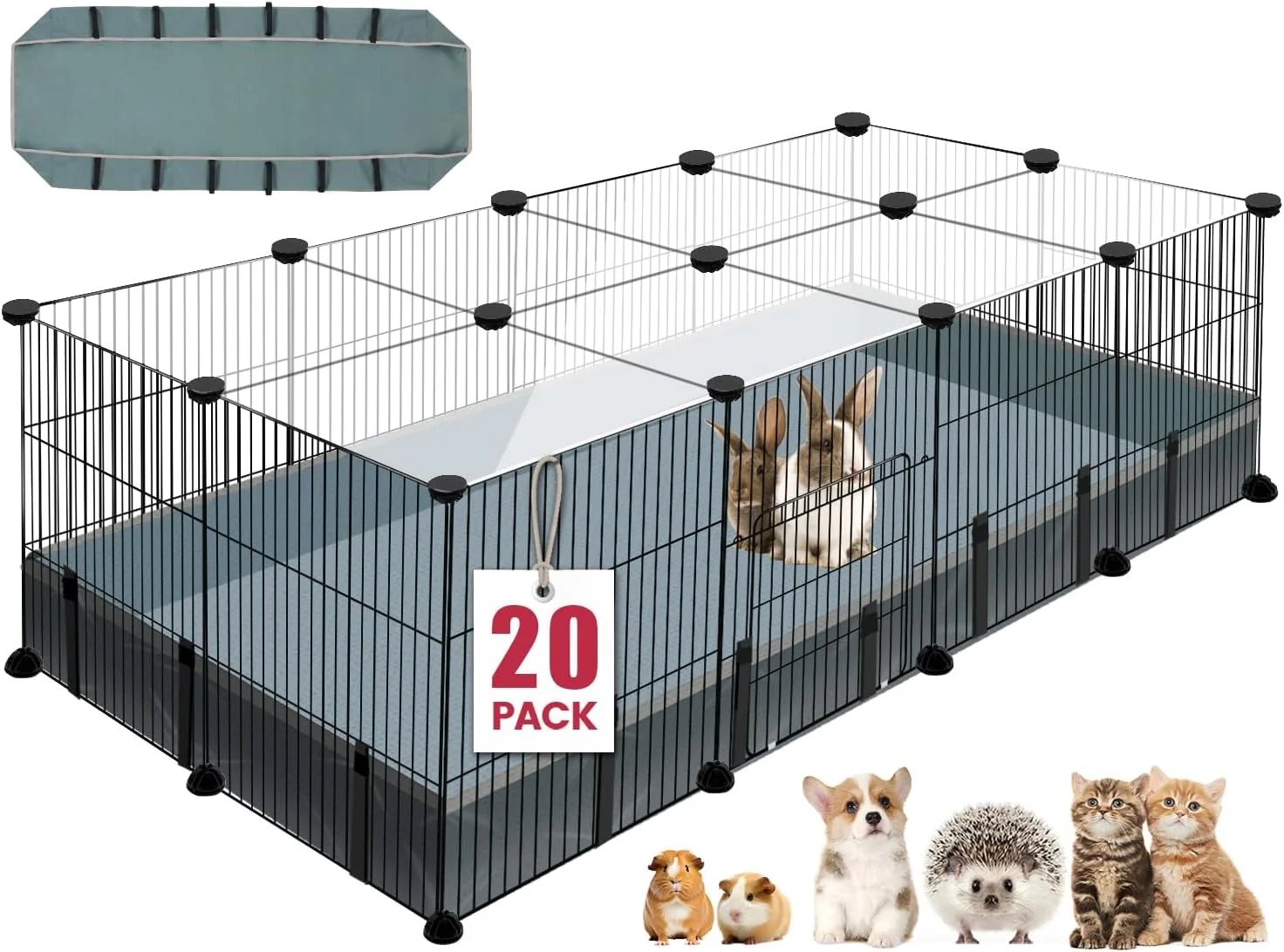 Sophisticated 20 Panels Small Animal Playpen 48 x 24 x 16 Pet Playpen with Waterproof Mat C C Cage for Guinea Pigs Rabbit Bunny Baby Chicken Cage Bunny Puppy Chicken Pen Indoor Outdoor Portable Metal Fence Unique
