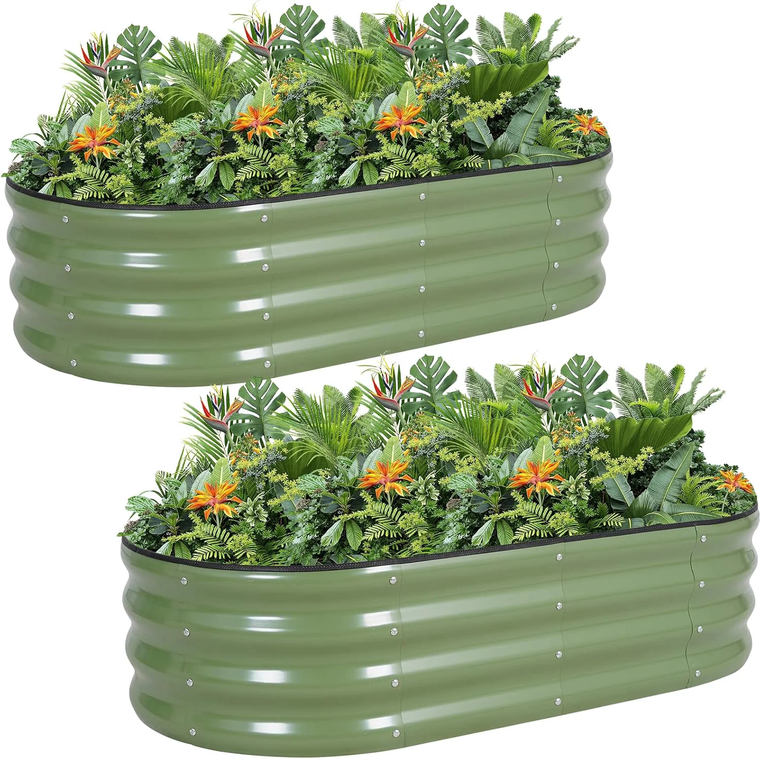 Innovative G GOOD GAIN Galvanized Metal Raised Garden Bed Kit - 4x2x1FT Outdoor Planter Box with Safety Edging and Gloves for Vegetables Fruits Flowers Oliver Green 2PC Classic