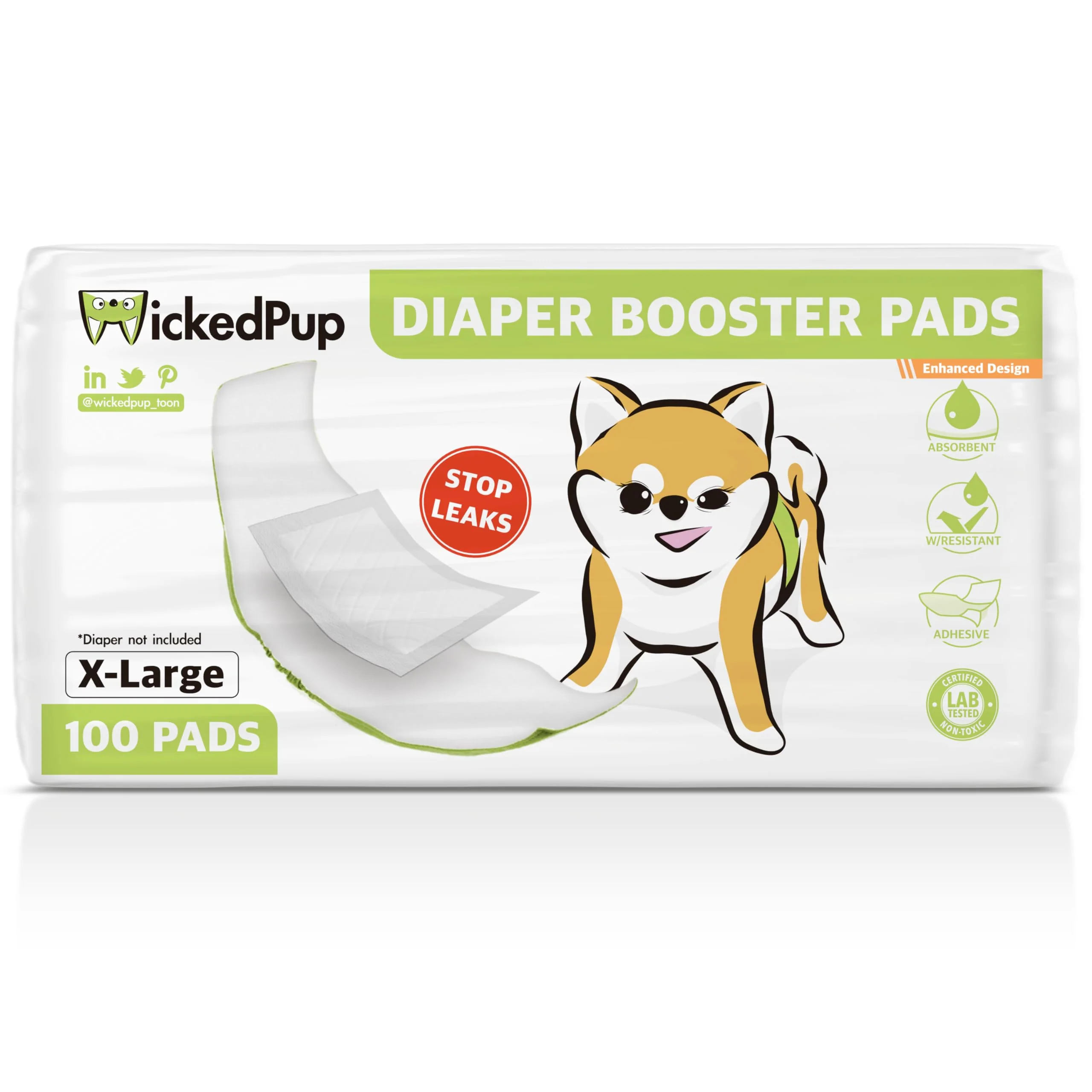Secure WICKEDPUP Dog Diaper Liners Booster Pads – 100 Count Fits Most Reusable Belly Bands X-Large Innovative