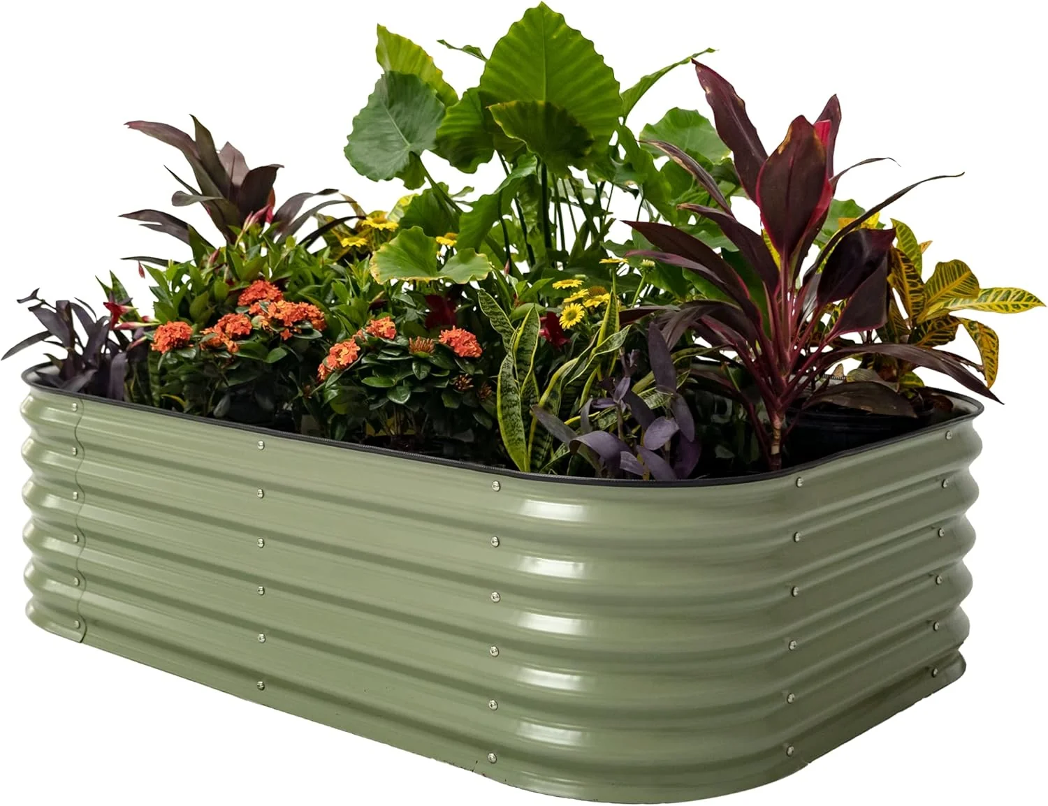 World-Class Vego garden Raised Garden Bed Kits 17 Tall 6 in 1 Modular Metal Raised Planter Bed for Vegetables Flowers Patio Ground Planter Box-Olive Green Prestigious