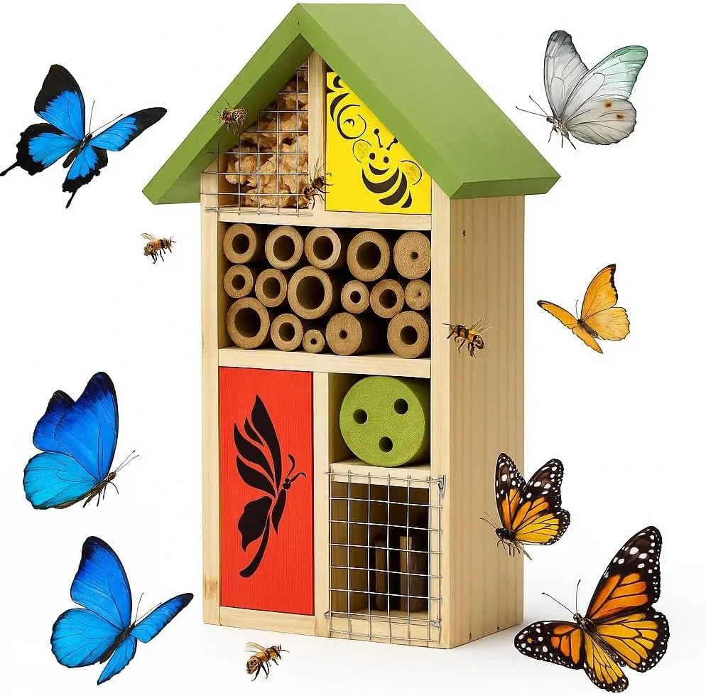 Pure Premium Bug Hotel Kit Cedar Wood Insect Hotel Insect House - Backyard Bee House Nesting Habitat Shelters Garden Shelter for Bees Butterflies Bugs Heavy Duty Thickness Colorful Lightweight
