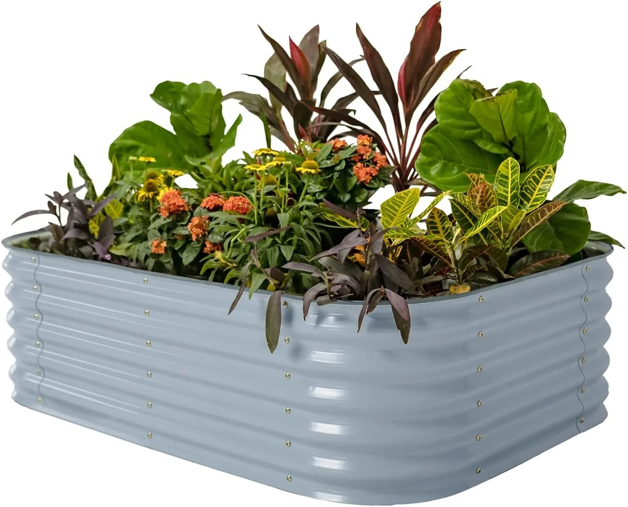 Organic Vego garden Aluzinc Raised Garden Bed Kits 17 Tall 6 in 1 Modular Metal Raised Planter Bed for Vegetables Flowers Patio Ground Planter Box Sky Blue Detailed