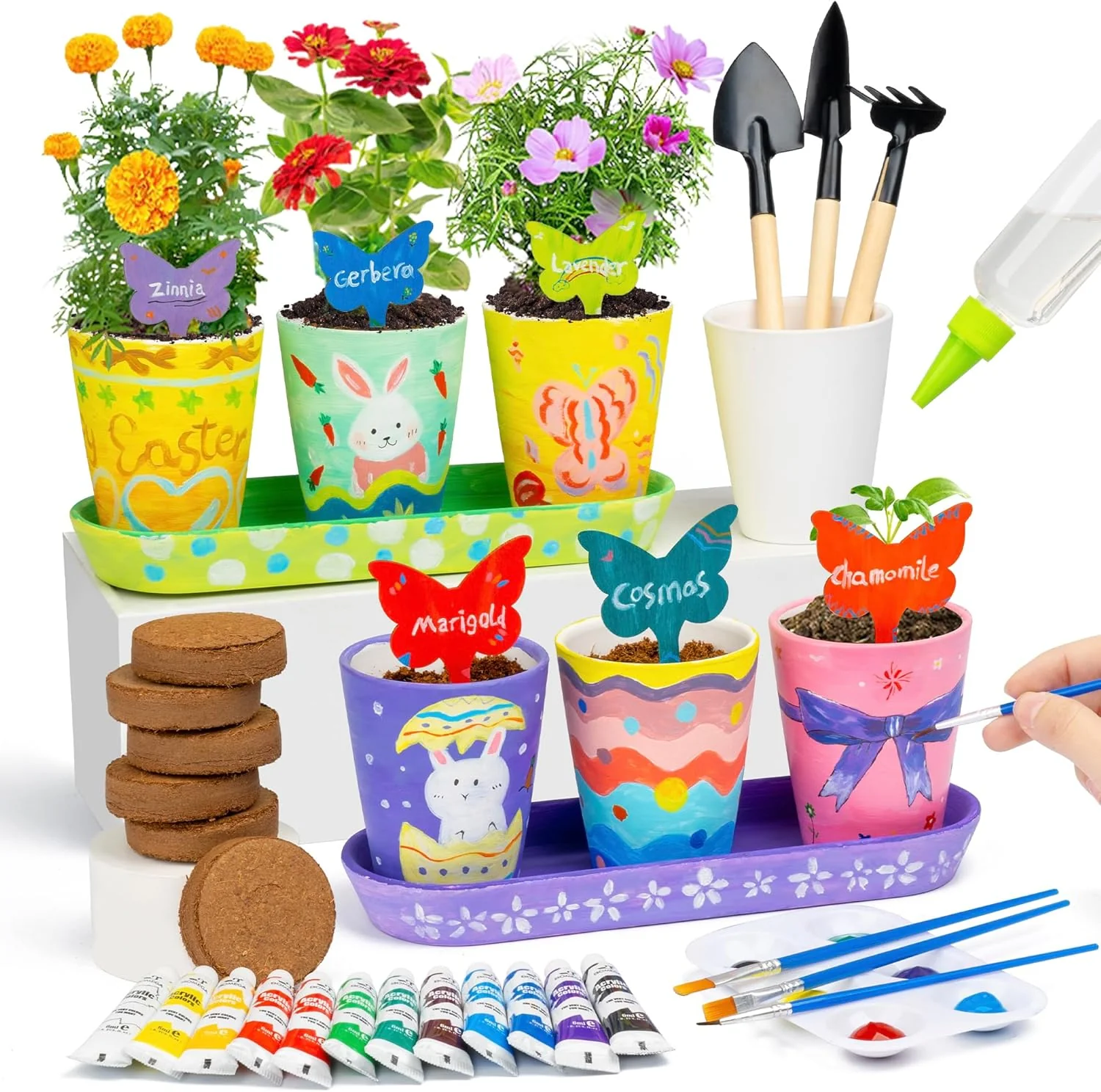 Versatile RGBDOT Kids Gardening Set Paint and Plant Stoneware Flower Growing Kit with 6 Pots and Gardening Tools Arts and Crafts for Kids Ages 8-12 Children s Day Gift for Girls Boys Ages 5 6 7 8 9 10 Outstanding