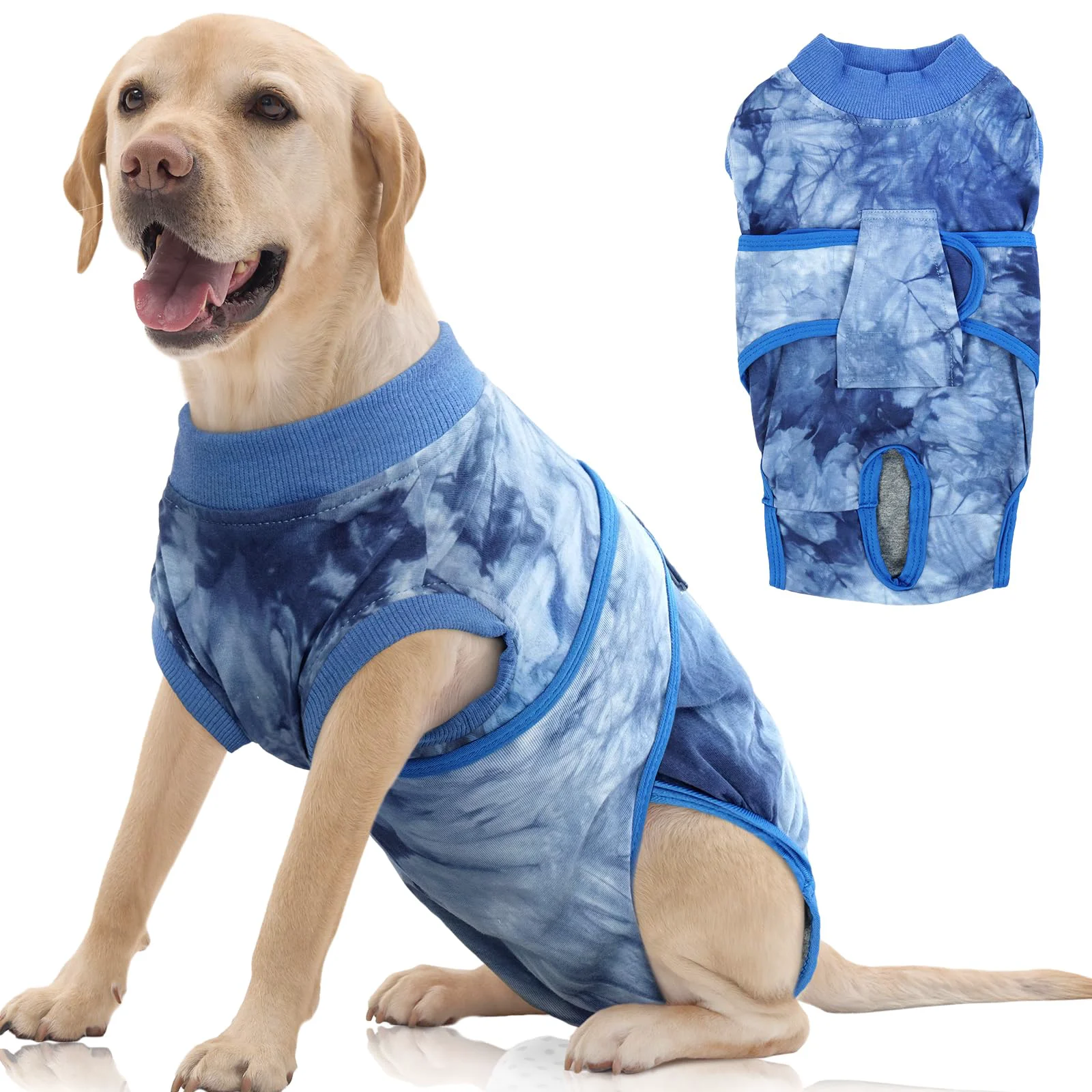 Premium Material FUAMEY Recovery Suit for Dogs After Surgery – Soft Breathable Bodysuit Blue Tie Dye XL High-Performance