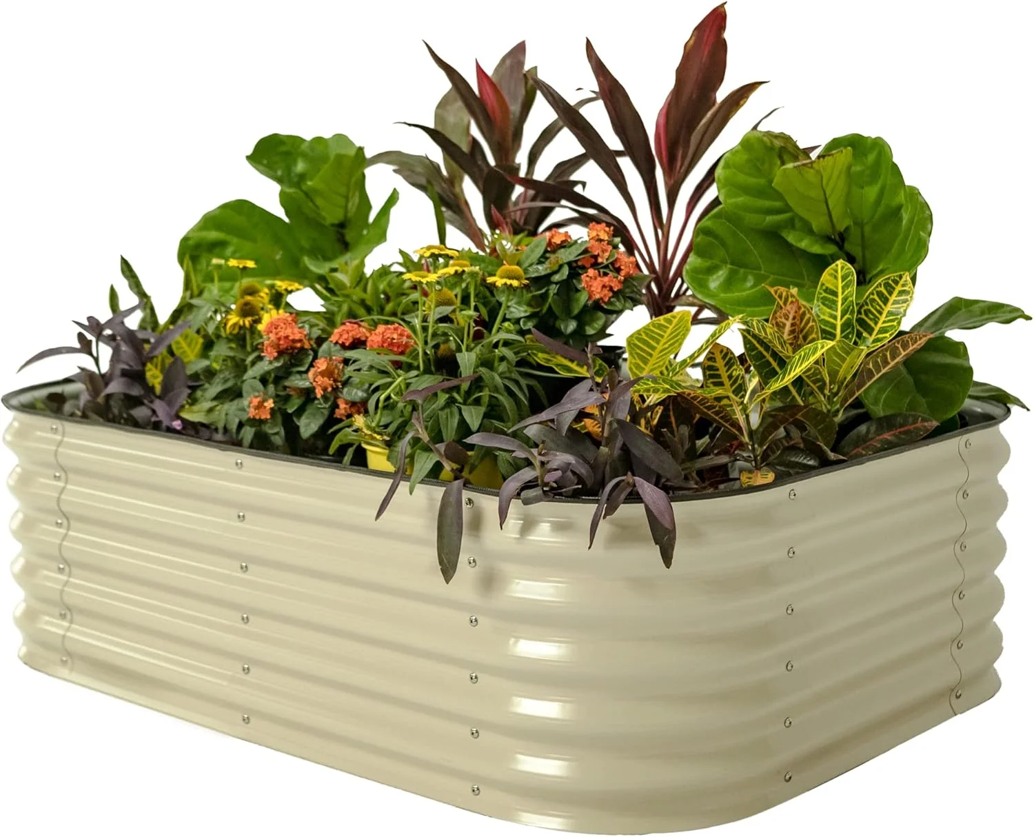 Powerful Vego garden Raised Garden Bed Kits 17 Tall 6 in 1 Modular Metal Raised Planter Bed for Vegetables Flowers Patio Ground Planter Box-Pearl White Long-Lasting