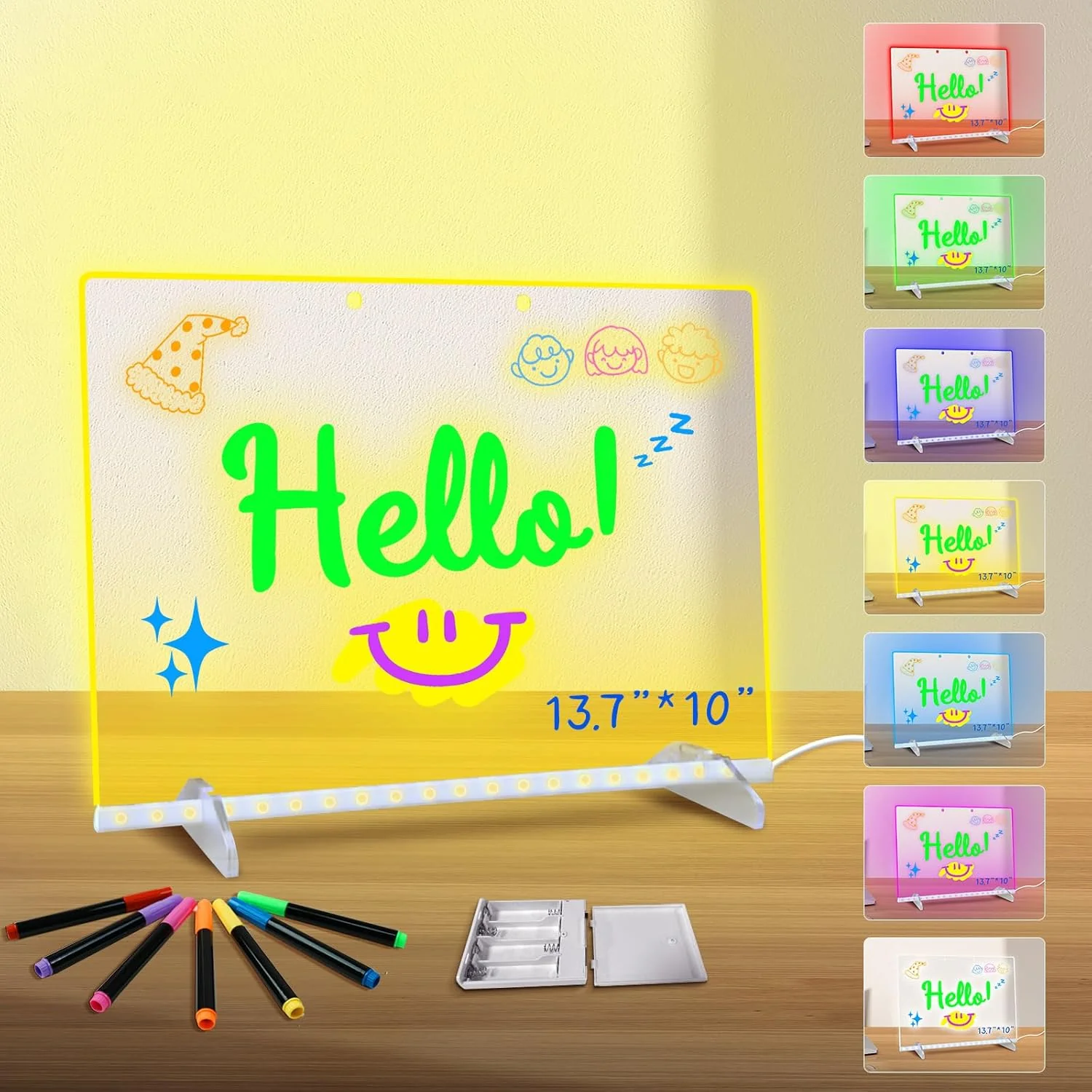 Fast Led Drawing Board for Kids LED Note Board with Colors Doodle Glow Drawing Board 13.7 X10 6 Modes 8 Colors Light Up Drawing Board Led Writing Board with Battery Pack for Home Office Decor Outstanding