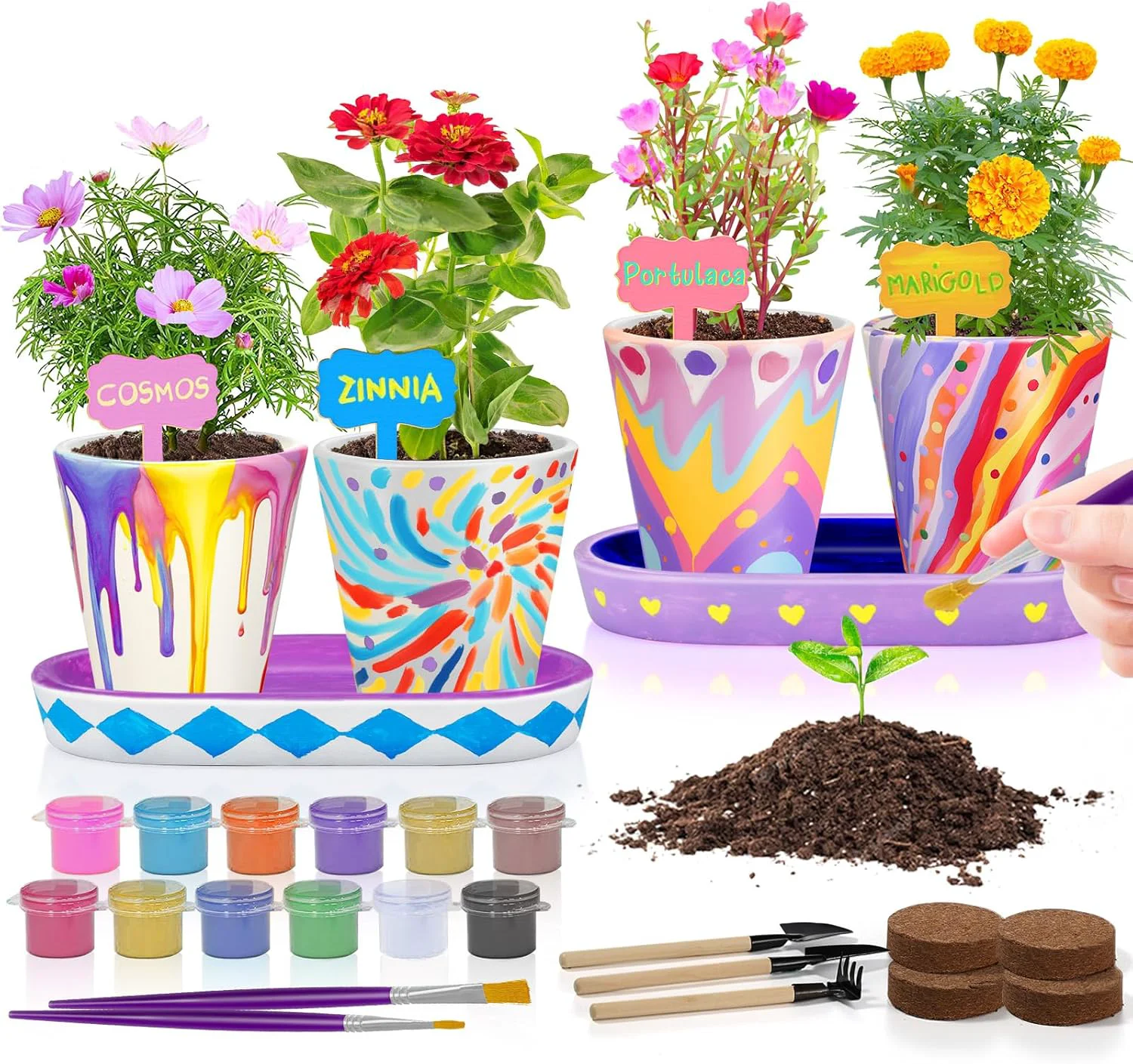 Elegant 4 Set Paint Plant Flower Gardening Kit - Gifts for Girls Ages 8-12 Arts and Crafts for Kids Ages 8-12 Kids Gardening Set Birthday Toys Gifts for Girls Boys Ages 6 7 8 9 10 11 12 Powerful