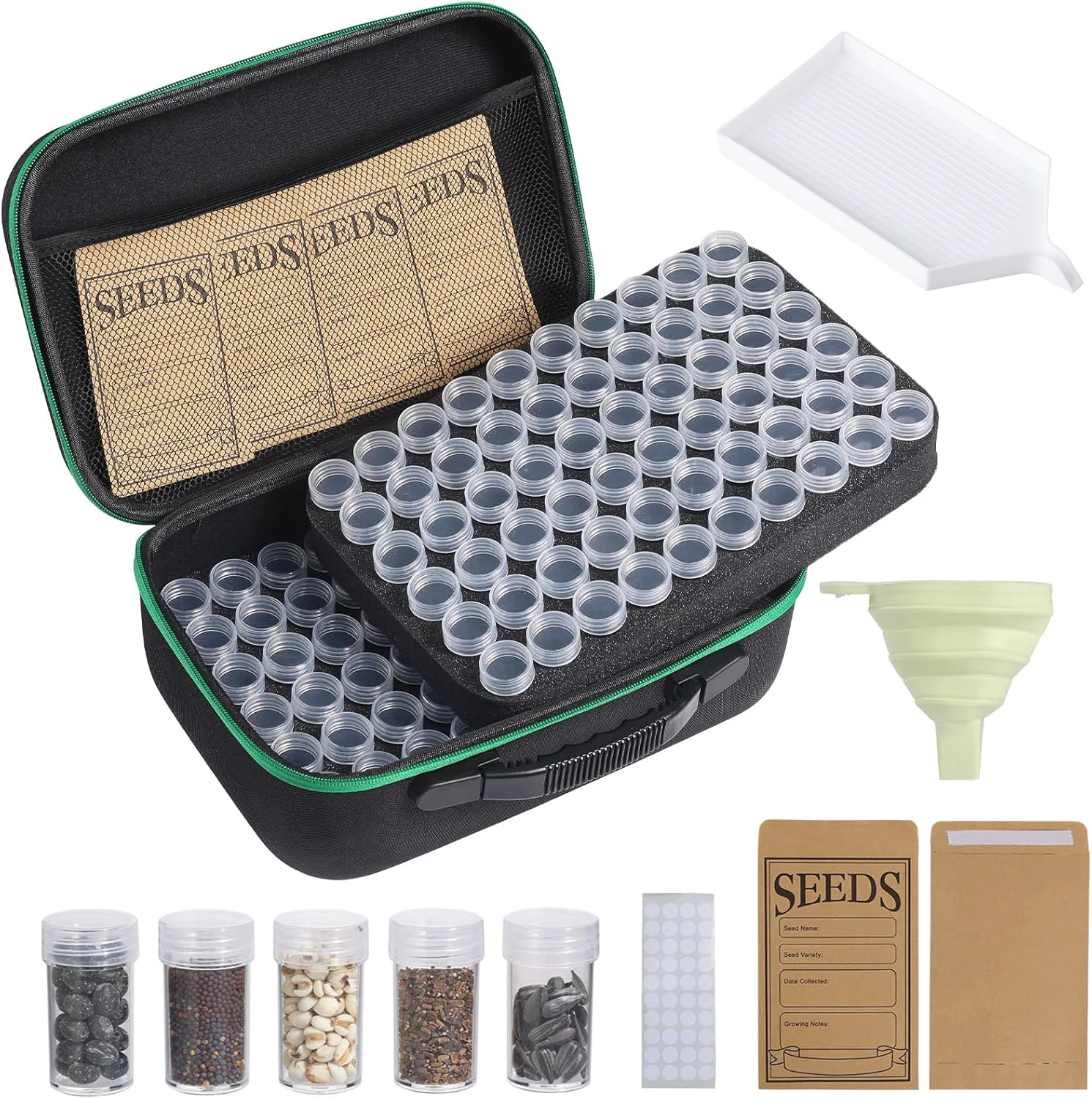 Top-Quality Seed Storage Box Portable Seed Saving Box Sturdy Seed Organizer Kit Seed Envelopes Funnel Label Seed Container for Flower Plants Vegetable Seed L-120 Slots Organic