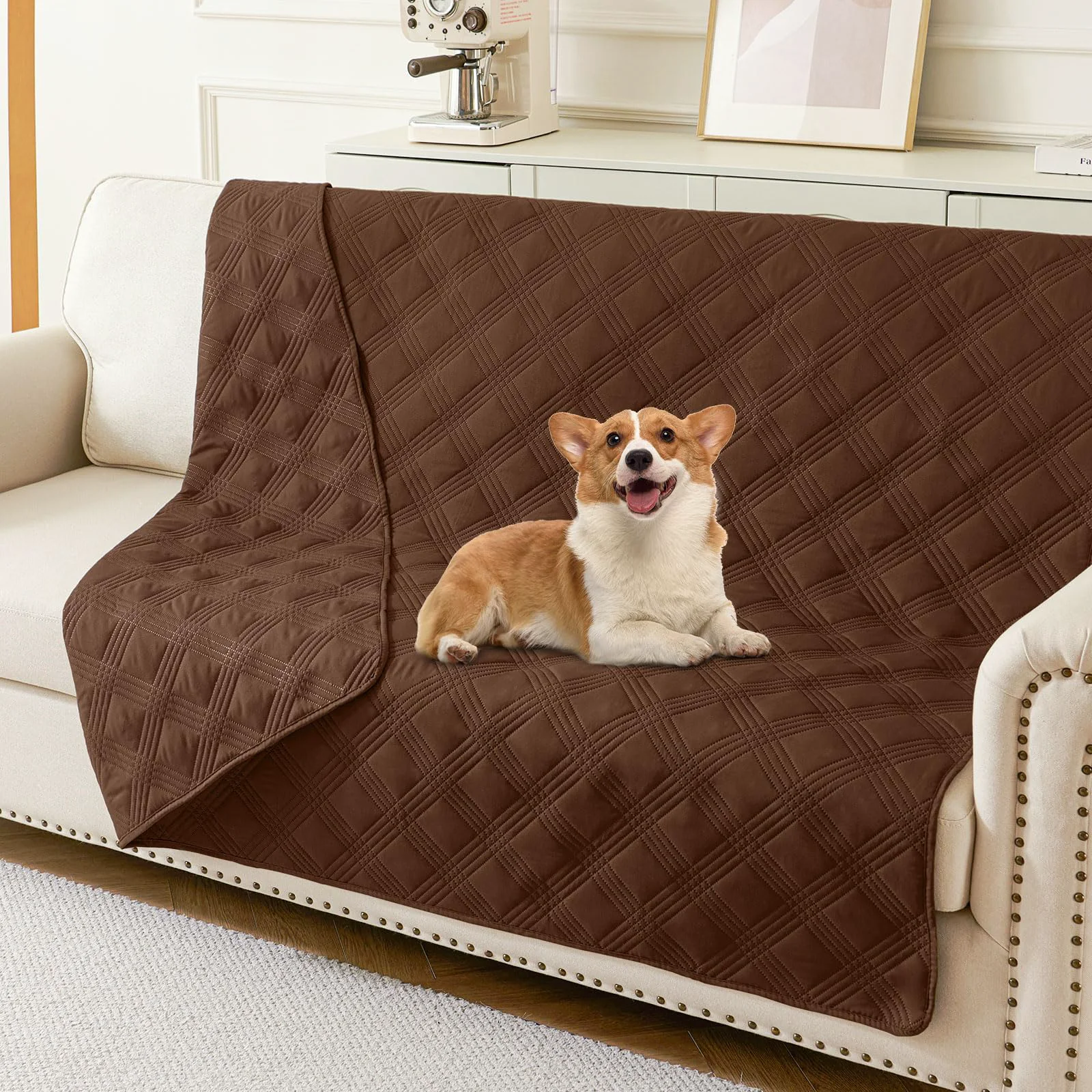Minimalist hyha Waterproof Dog Blanket - Reversible Couch Cover 68x82 in Brown Secure