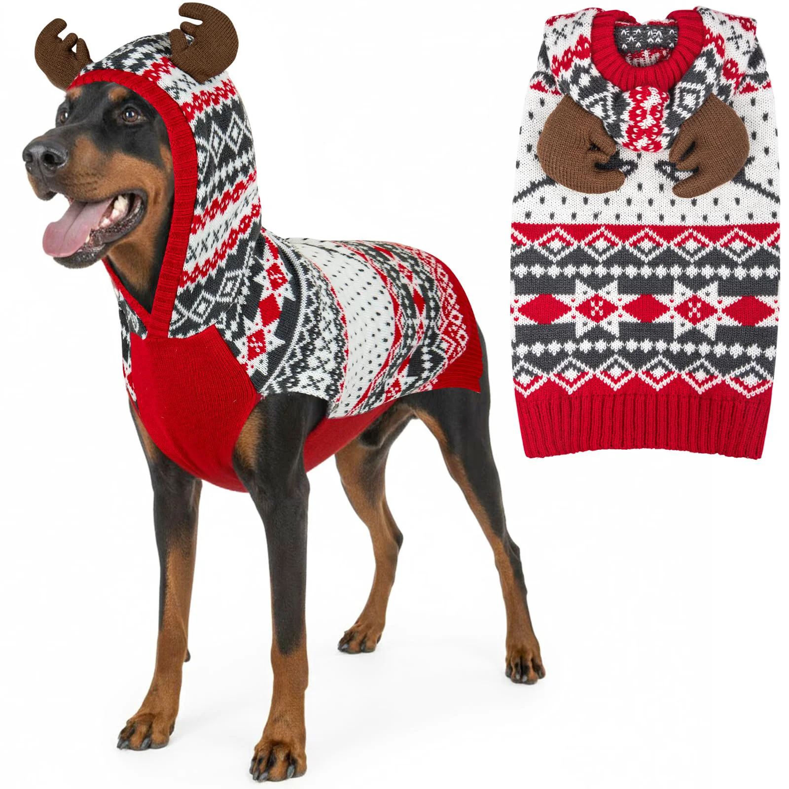 Authentic KYEESE Dog Christmas Sweater XXX-Large – Warm Holiday Knit with Reindeer Hood Fast