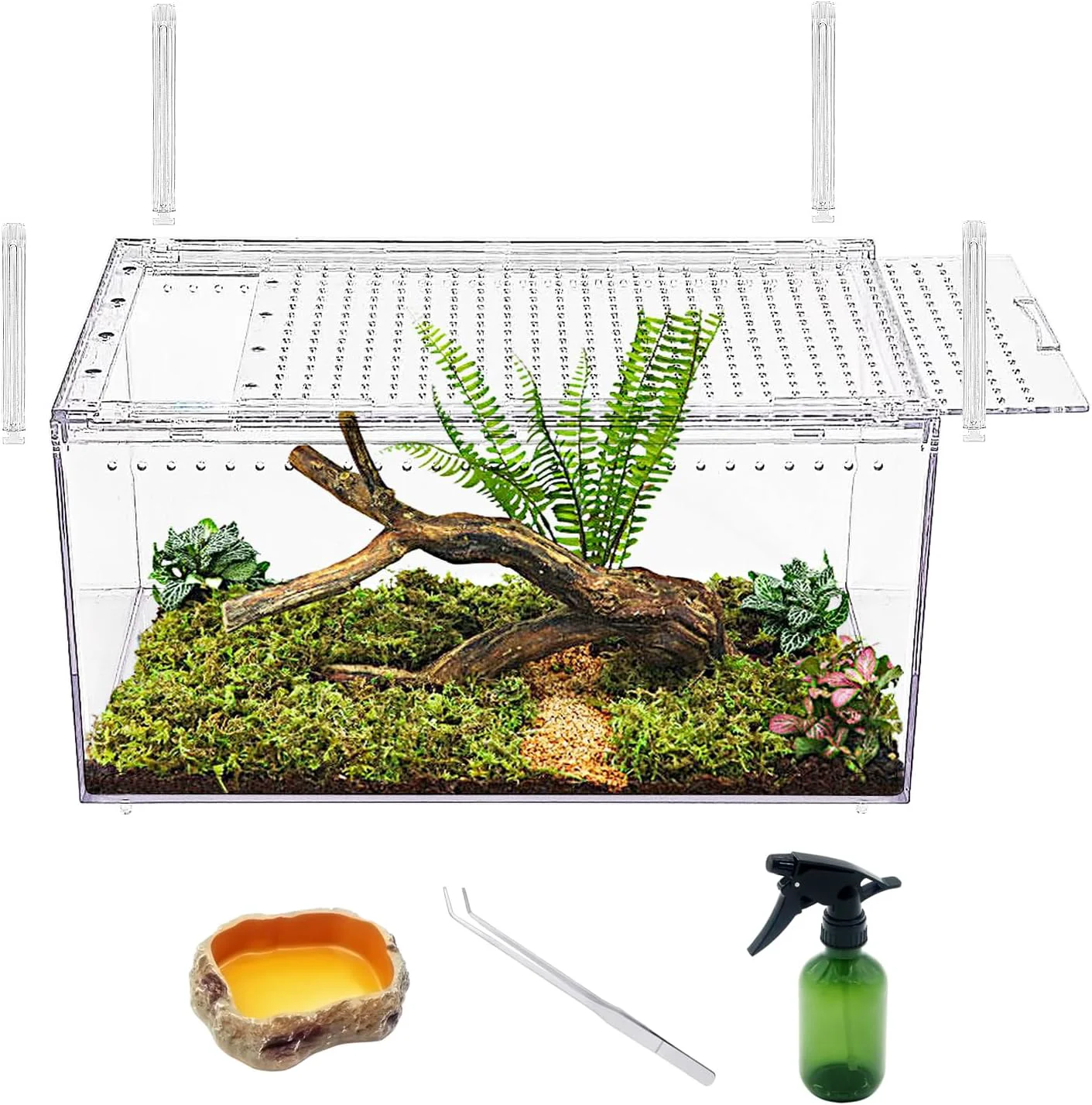 Quality 【No Assembly】 Reptile Tank Enclosure with Magnetic Button.16 10 8 Thicken Snake Enclosure Cage Batch Stackable Reptile Breeding Tank for Insect Fish Tarantula Hermit Crab Jumping Spider Effective