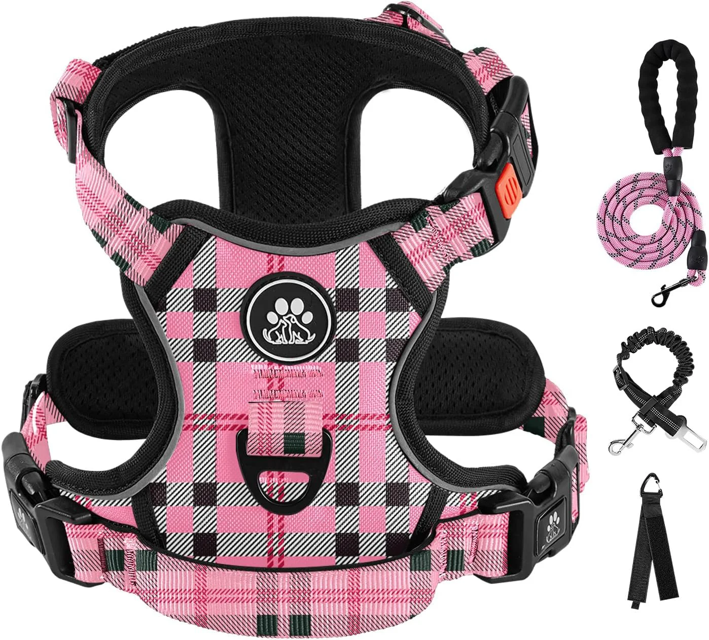 Innovative IVY LANE No Pull Dog Harness with Leash Set Reflective No Choke Pet Vest Adjustable Oxford Dog Vest Harness with Easy Control Handle for Medium Lagre Dogs Checkered Pink M Expertly Made