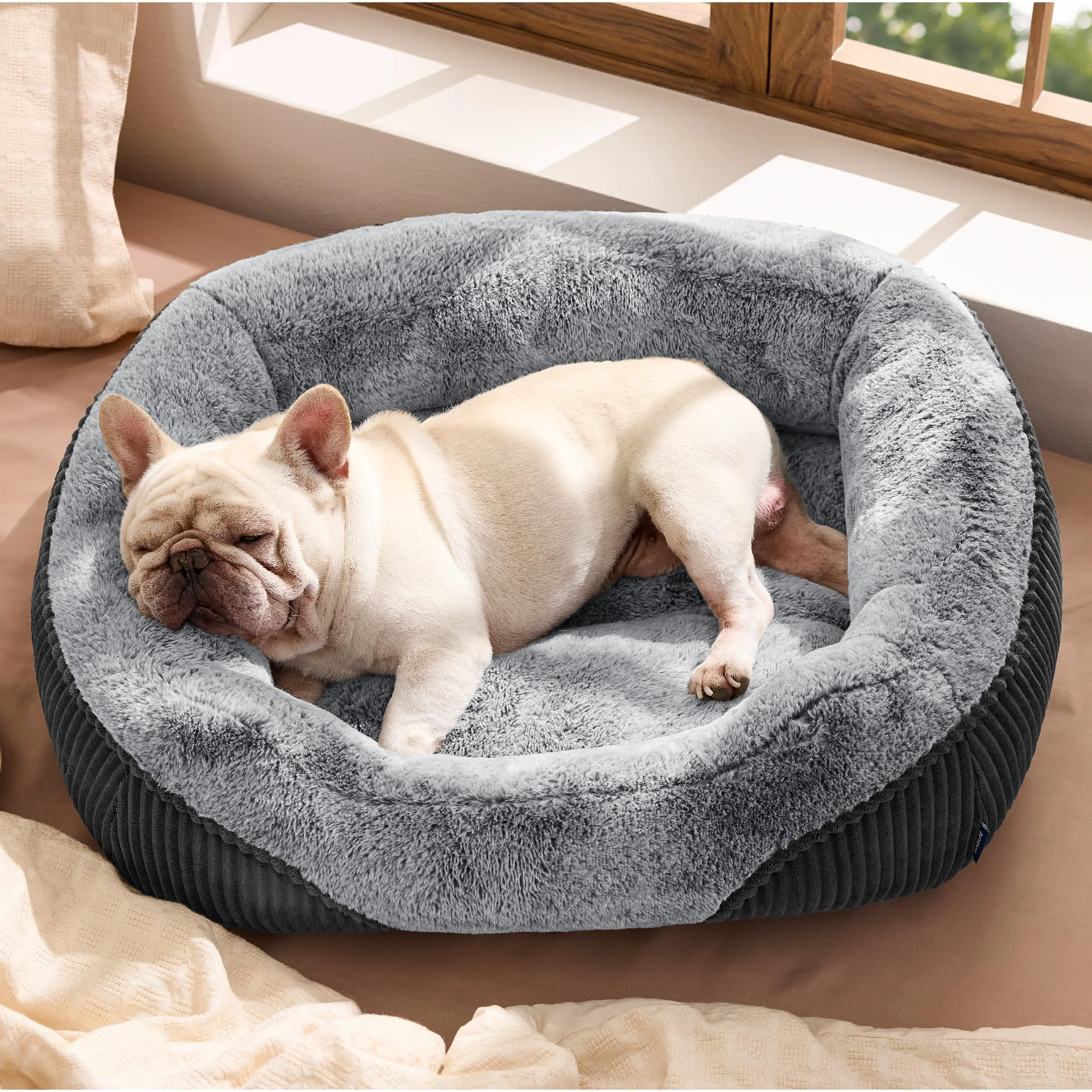 Healthy Bedsure Washable Dog Bed – Medium Rectangle Plush Bed for Dogs Up to 35 lbs Grey Sophisticated