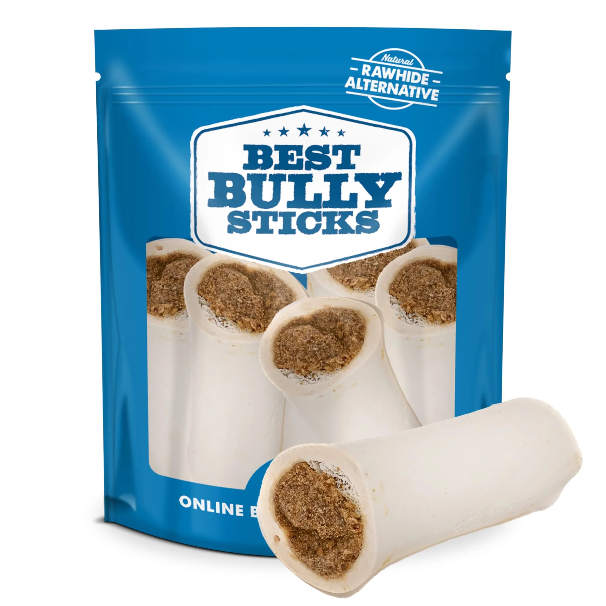 Official Bully Sticks 5-6 Inch Bacon Cheese Stuffed Shin Bones for Dogs – 5 Count Pack of 1 – Easily Digestible Long-Lasting Refillable Treat Sustainable