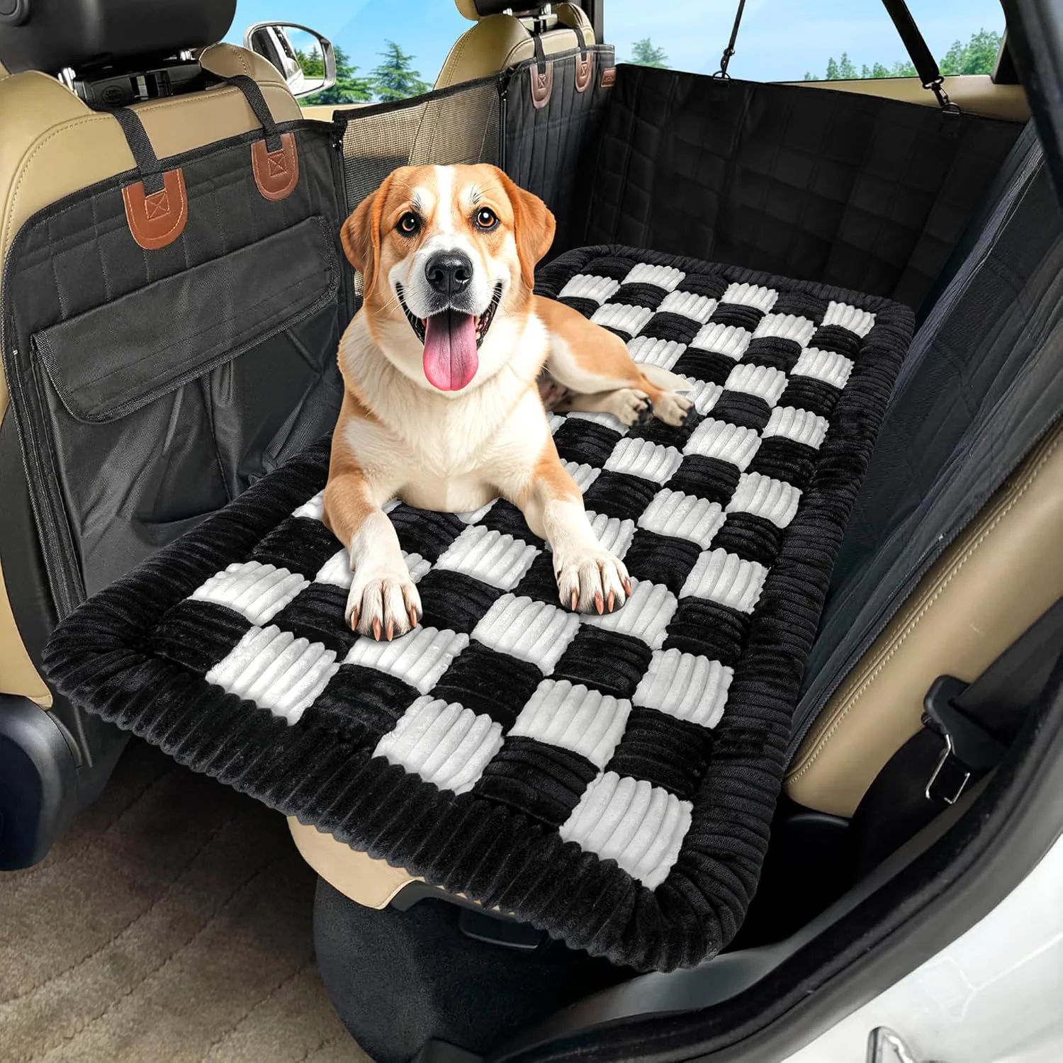 Modern Dog Car Bed Mat Non-Slip Backseat Extender Pet Blanket Plaid Dog Bed for Trucks Sedans Large SU Chew-Resistant Travel Pad for Dogs Easy Clean Scratch-Proof Comfort 56 x28.7 Safe