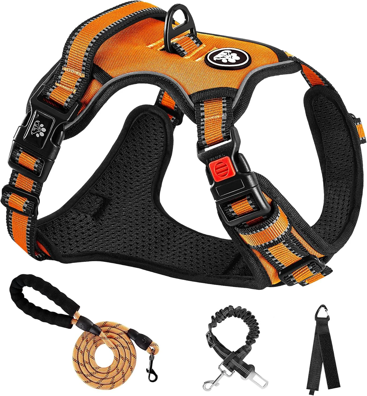 Unique NESTROAD No Pull Dog Harness Adjustable Oxford Dog Vest Harness with Leash Reflective No-Choke Pet Harness with Easy Control Soft Handle for Large Dogs Large Orange Practical