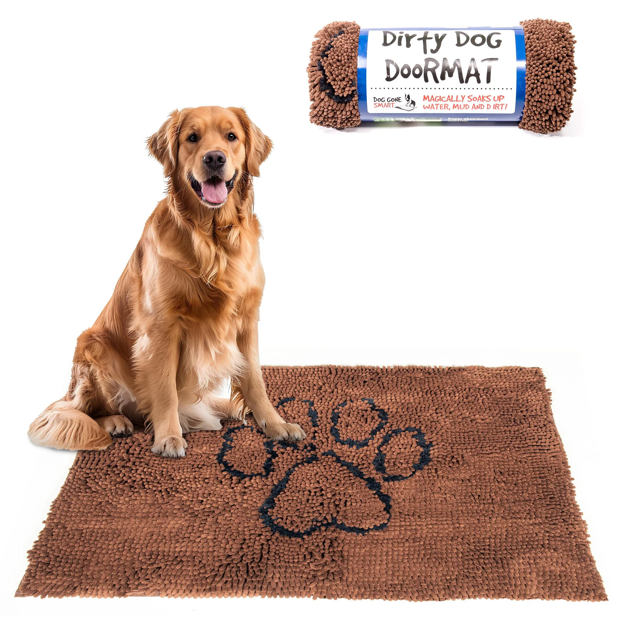 Solid Dog Gone Smart Dirty Dog Doormat Brown — Fast Drying Ultra-Absorbent Mud Mat for Clean Floors Effective