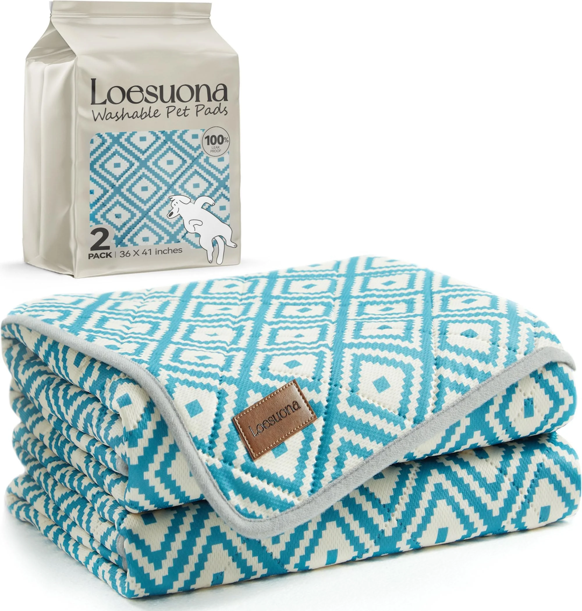 Breathable Loesuona Washable Dog Pee Pads – 2 Pack Extra Thick Leak-Proof Non-Slip 36 x 41 inches Secure