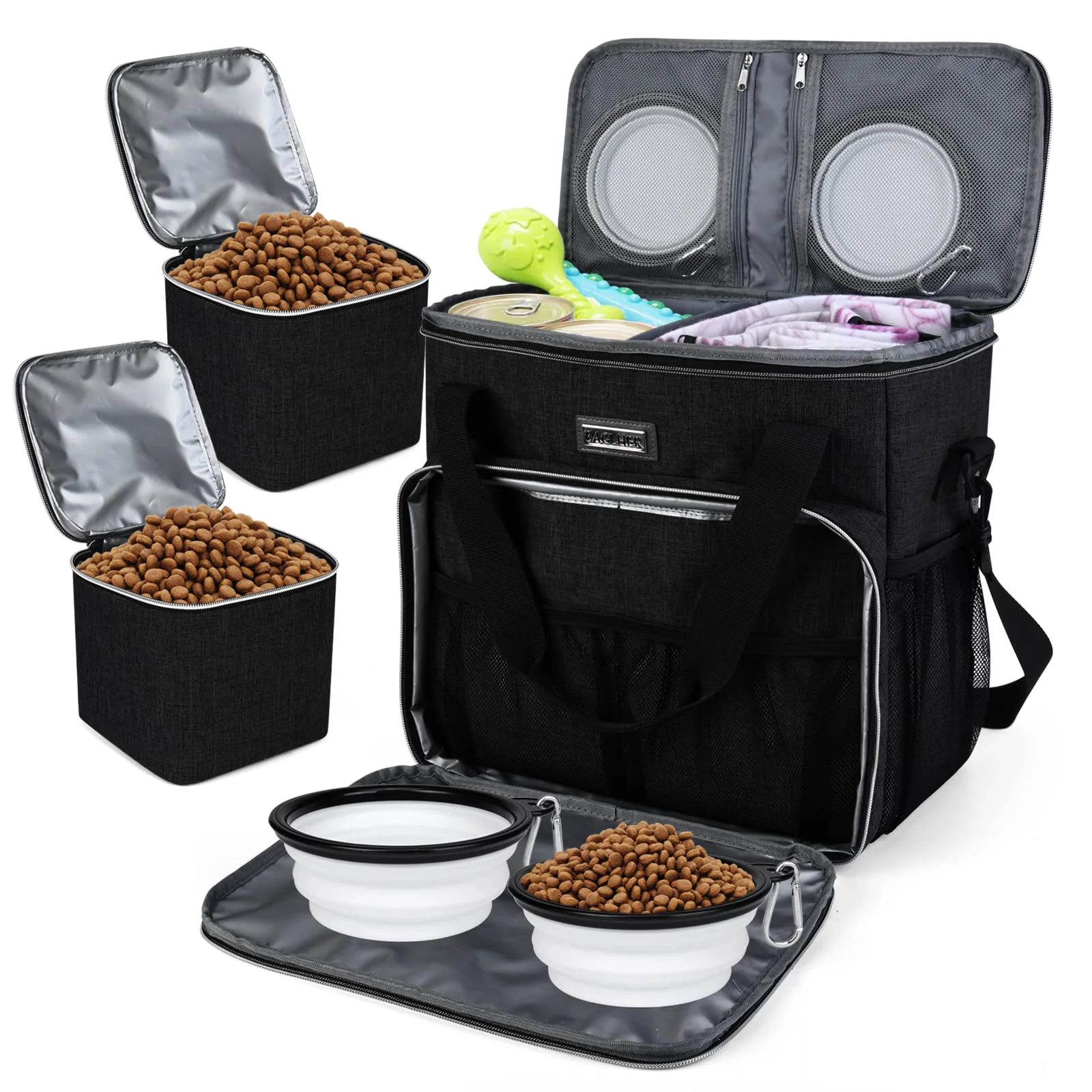 High-End BAGLHER Dog Travel Bag All-in-One Pet Travel Kit with Food Containers Collapsible Bowls Traditional