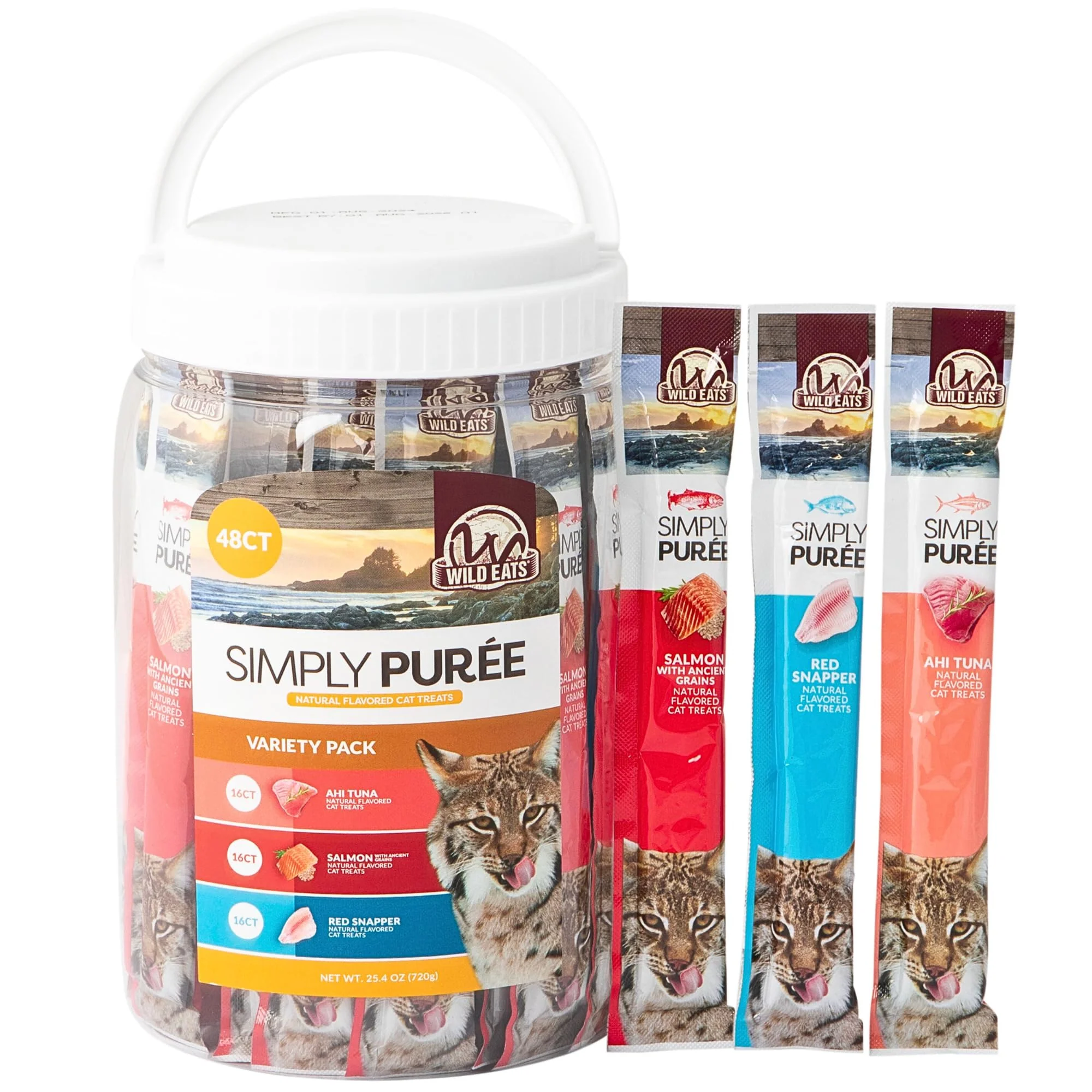 Outstanding Wild Eats Simply Puree Variety Tub for Cats 48 High-Protein All-Natural Puree Treats — Grain- No Artificial Additives Innovative