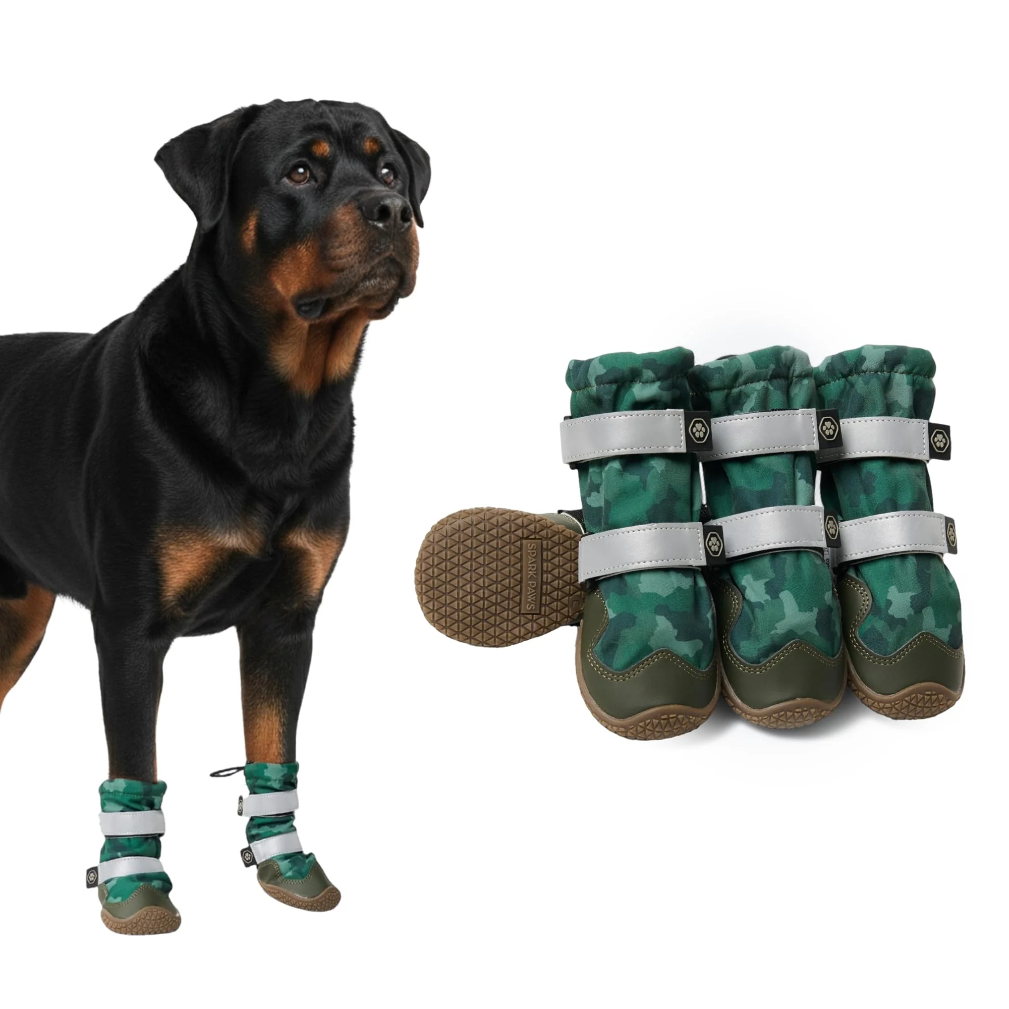 Excellent Spark Paws Dog Shoes - Waterproof Non-Slip Breathable Dog Boots for Medium to Large Dogs Green Camouflage Size 7 4-Pack High-Quality