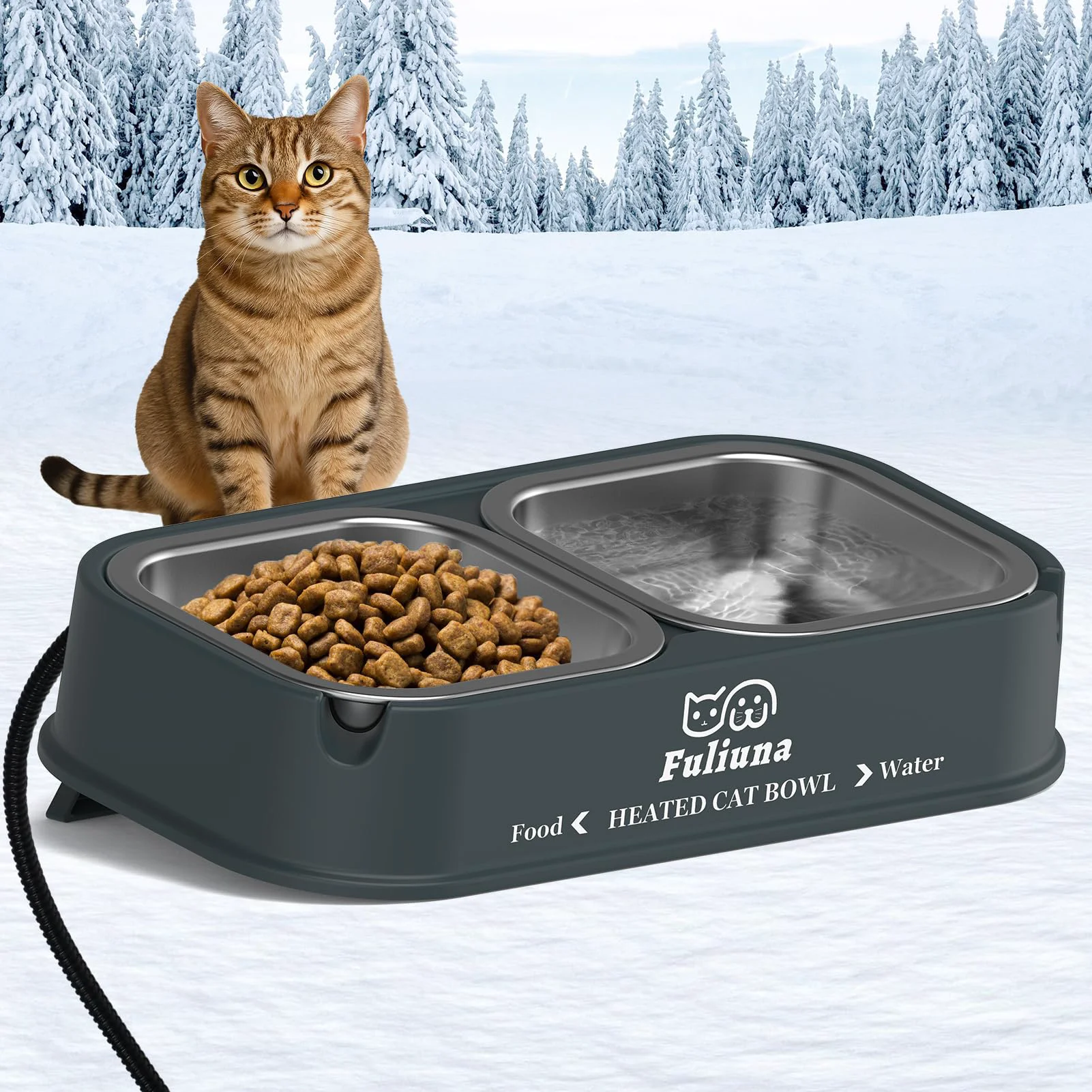 Trendy Dahi Heated Cat Bowl for Outdoor Cats – 56 OZ Dual Bowls d Design No ze Contemporary
