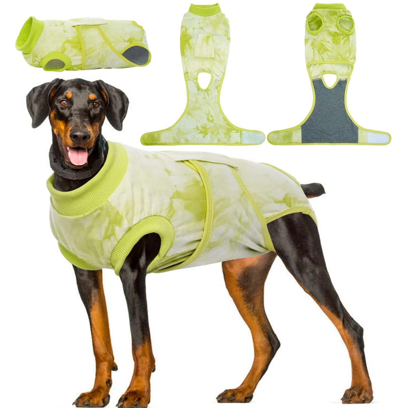 Effective Kuoser Dog Surgery Recovery Suit – Anti-Licking Post-Surgery Bodysuit Green Tie Dye 2XL High-End