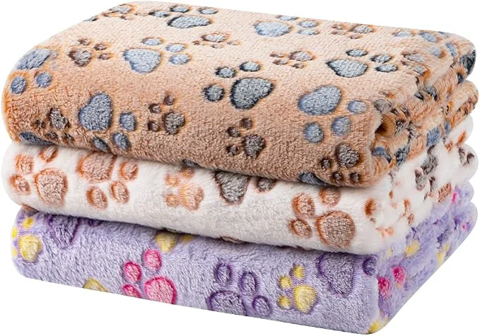 Quality Dono 1 Pack 3 Dog Blankets for Small Dogs Soft Fluffy Paw Print Pattern Fleece Enhanced
