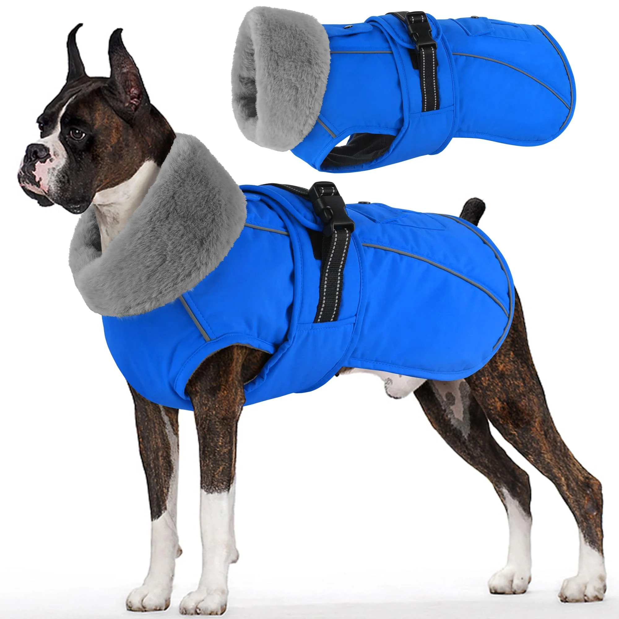 Modern Dogcheer Waterproof Dog Coat with Pocket – Warm Fleece Lining Reflective Blue 3XL Sustainable