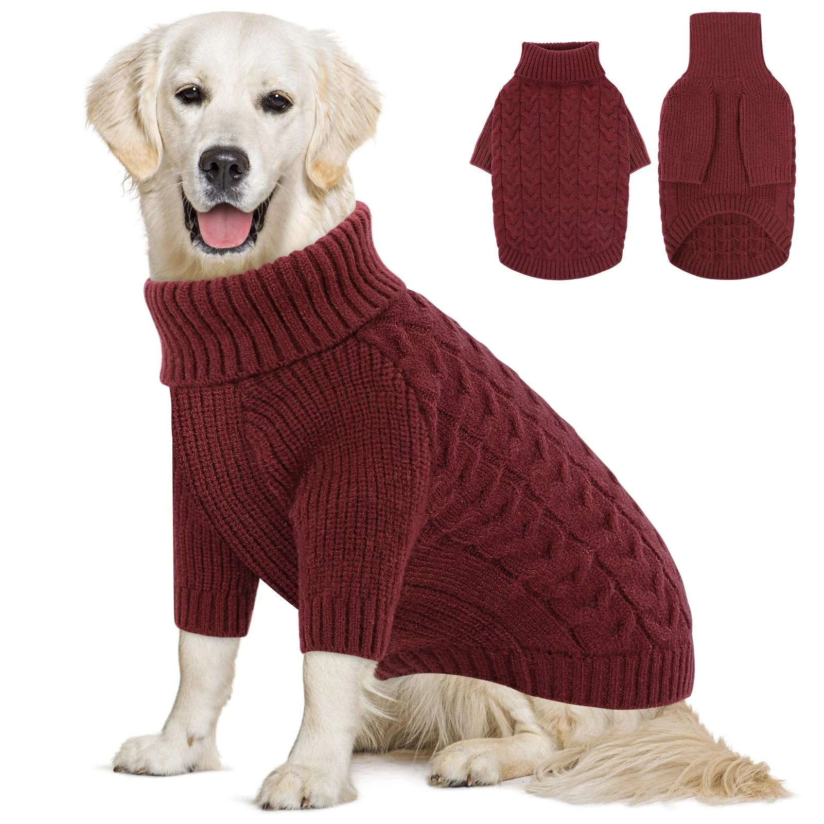 Convenient Queenmore Medium Dog Sweater – Burgundy Knit Winter Coat for Dogs Christmas Style Sustainable