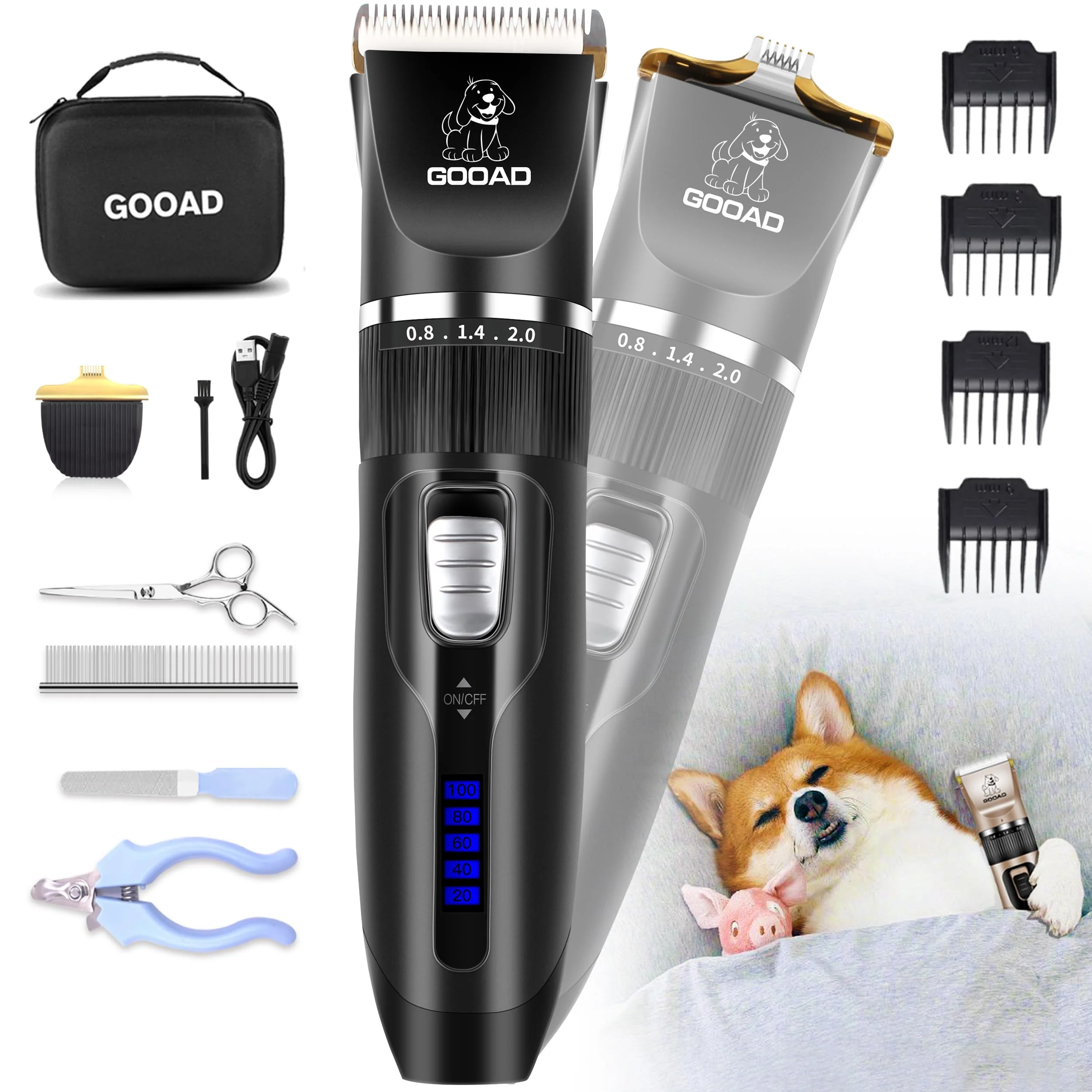Certified Gooad Dog Clippers Grooming Kit — Cordless Low-Noise Rechargeable High-Quality