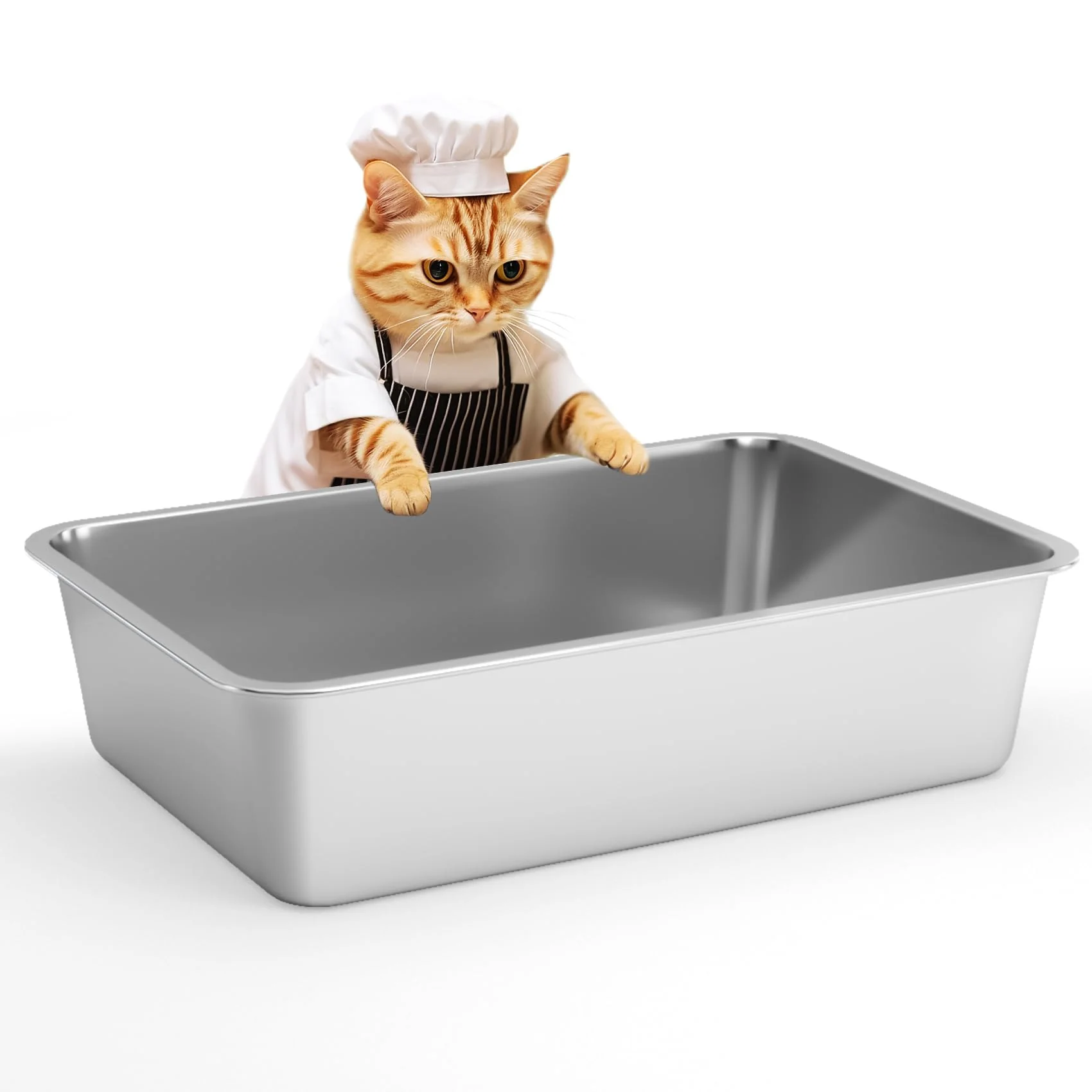 Efficient IKITCHEN Stainless Steel Cat Litter Box – Small Deep Nonstick Odor-Control Pan 17.5 x 13.5 x 6 in Green