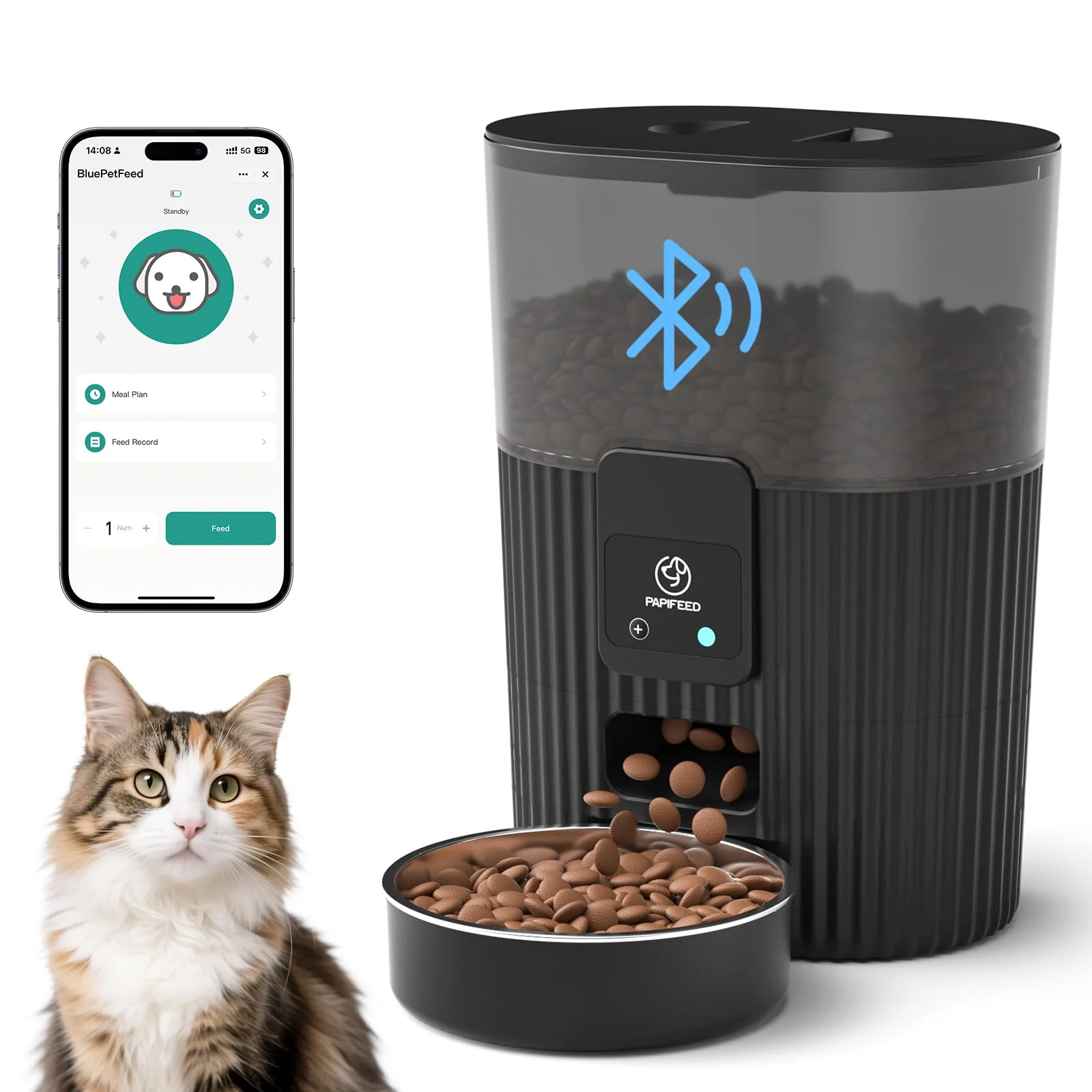 First-Class PAPIFEED Automatic Cat Feeder 3.5L Bluetooth App Control Alexa Compatible 10 Meals Day Natural