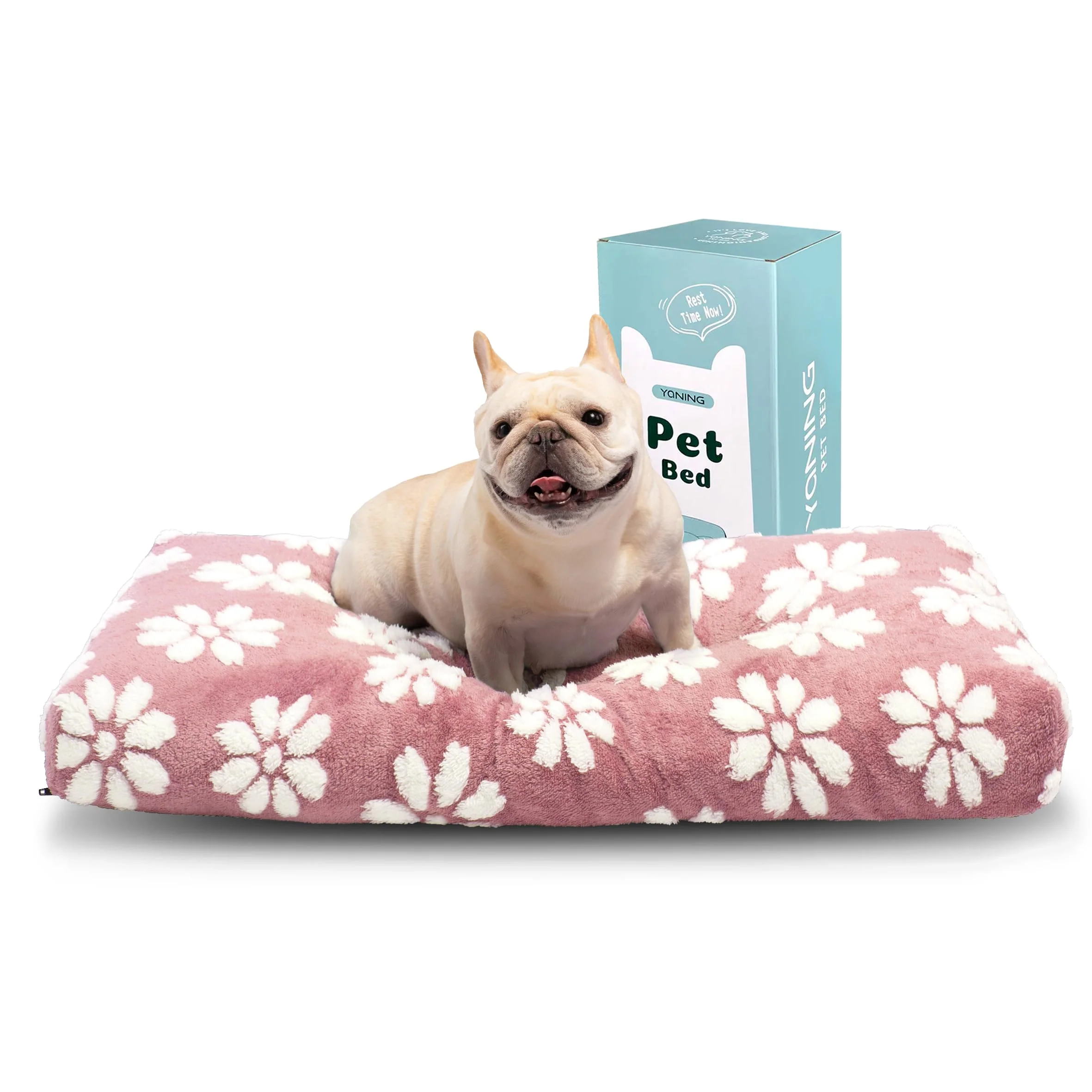 Sophisticated Yaning Plush Dog Bed for Small Medium Dogs 30x20 in Pink Flower Removable Cover Premium Material