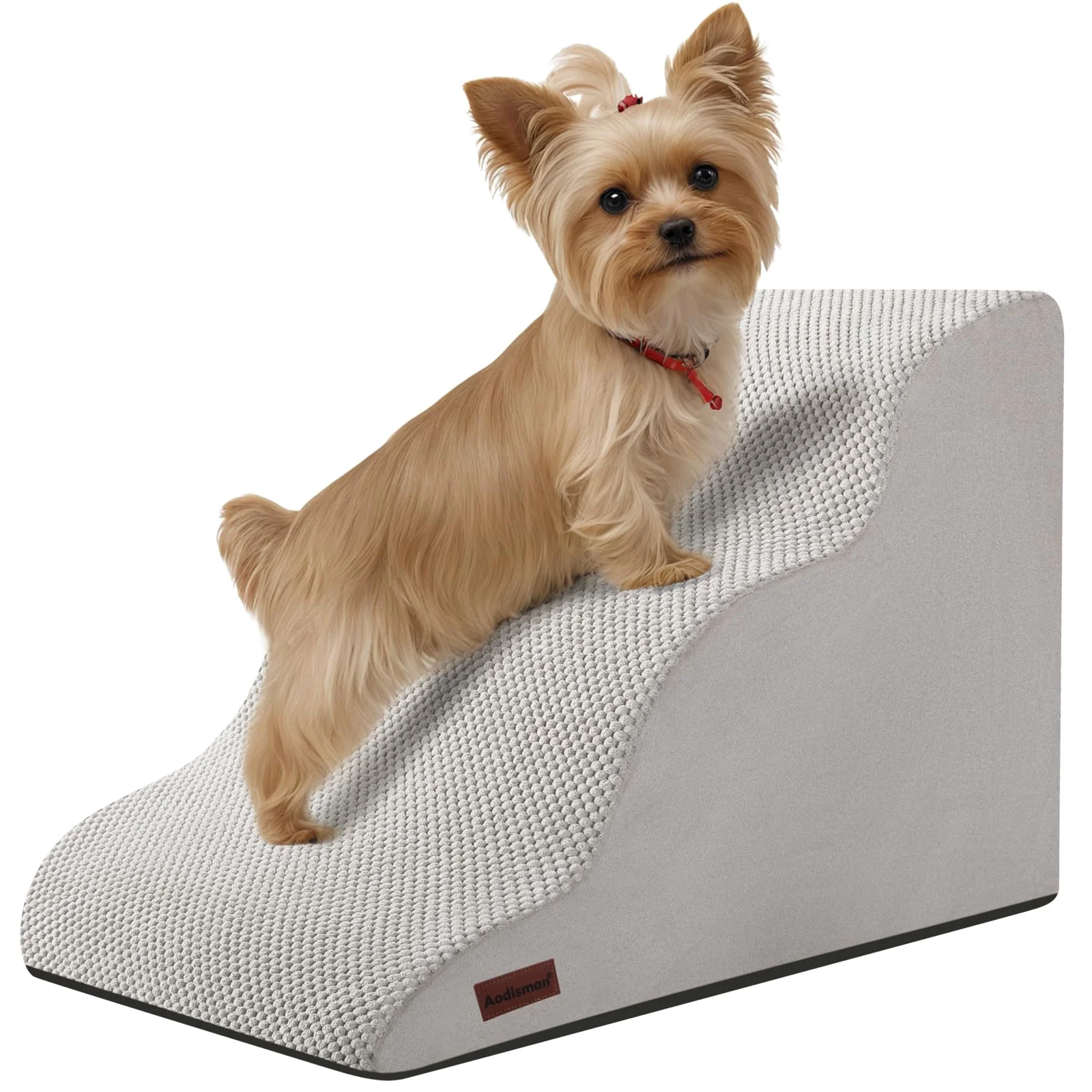 Fine Crafted Aodisman 3-Step Dog Stairs – Non-Slip Ramp for Couch Bed 15.4-Inch Height Light Grey Secure