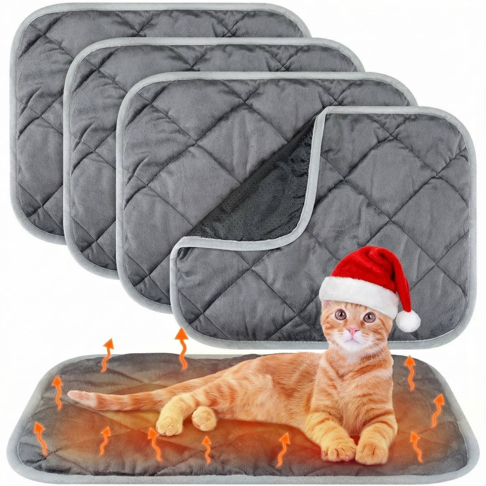 Elite Clysee 4 Pack Self-Heating Pet Pad – Self-Warming Washable 16x20 Inch Cat Dog Bed Mats Gray Reliable