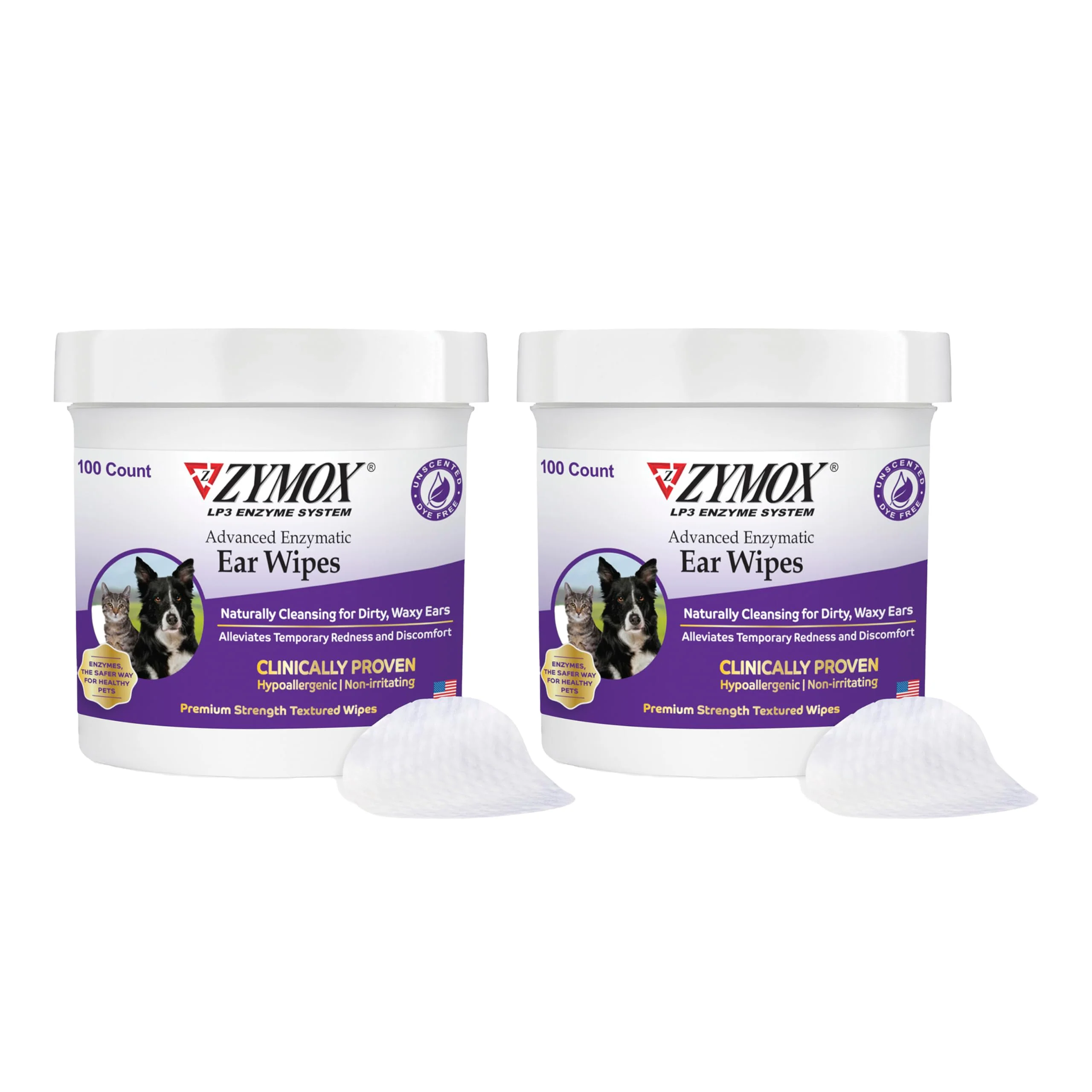 Traditional Zymox Advanced Enzymatic Ear Wipes for Dogs Cats – Premium Strength Hypoallergenic 2×50 Count Long-Lasting