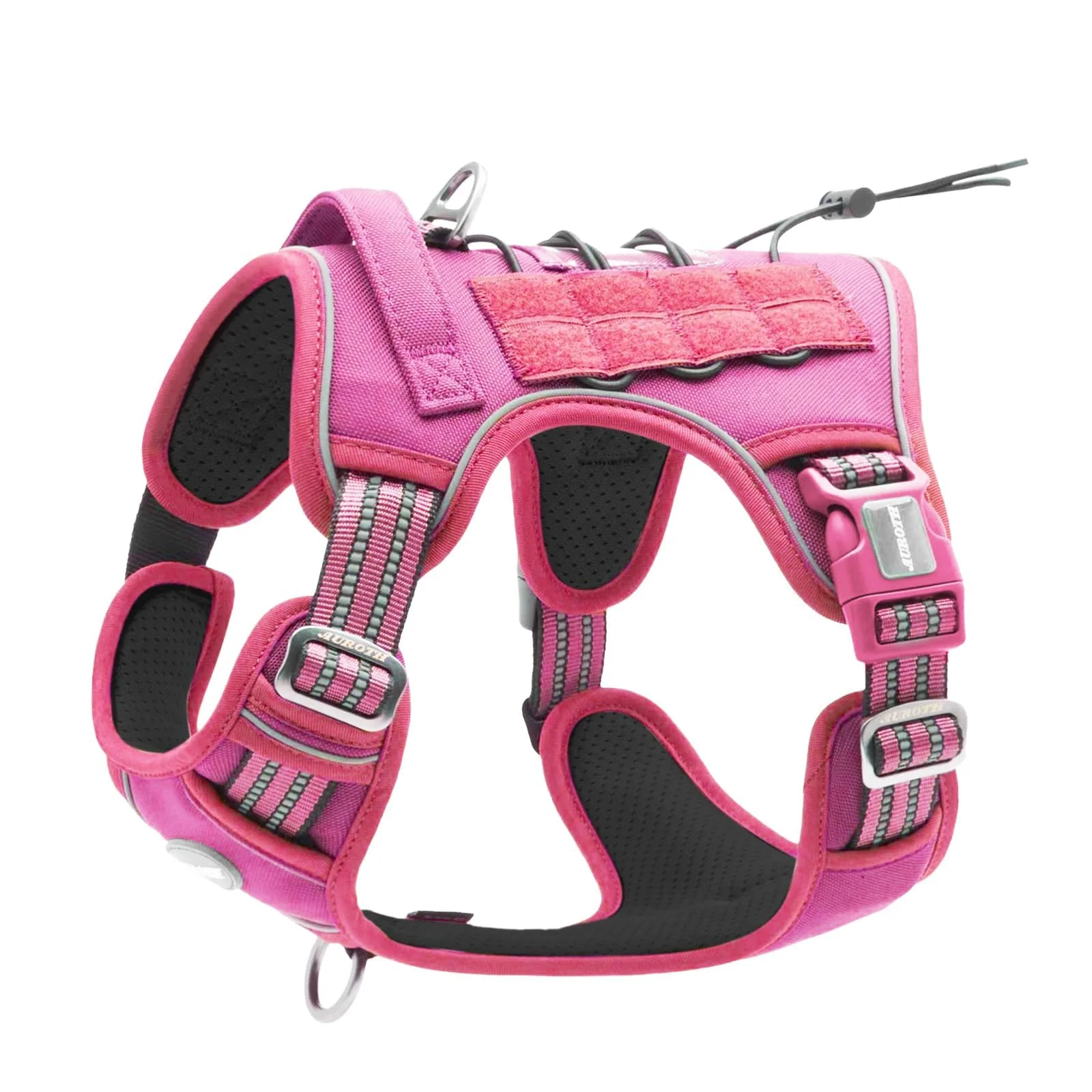 Solid AUROTH Tactical Dog Harness for Large Dogs Rose Red M - No-Pull Adjustable Reflective K9 Vest Recyclable