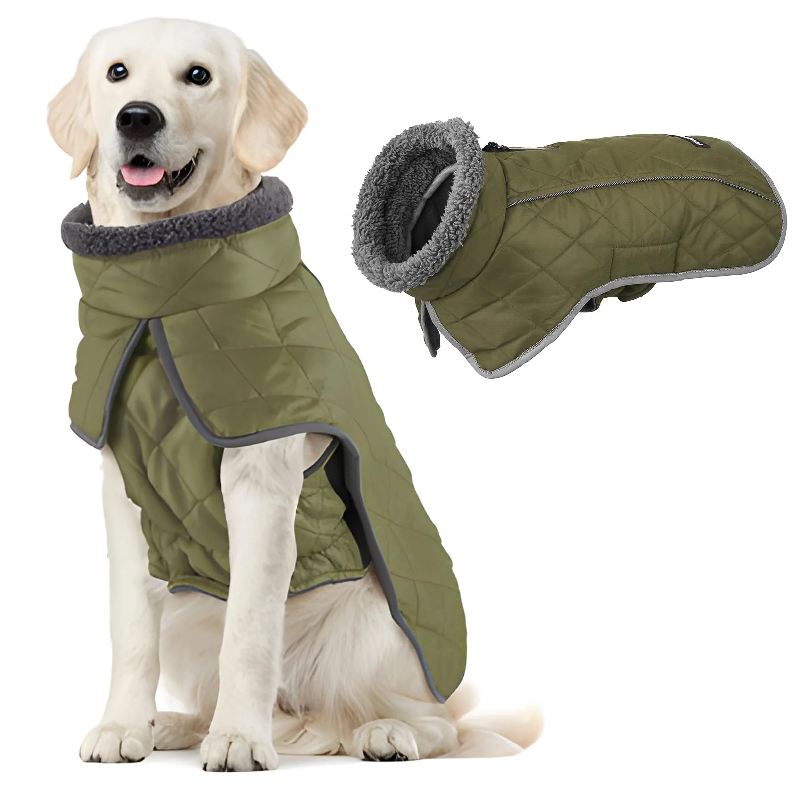 Lightweight Fragralley Small ArmyGreen Waterproof Dog Coat with Fleece Lining – Reflective Winter Jacket S Elegant