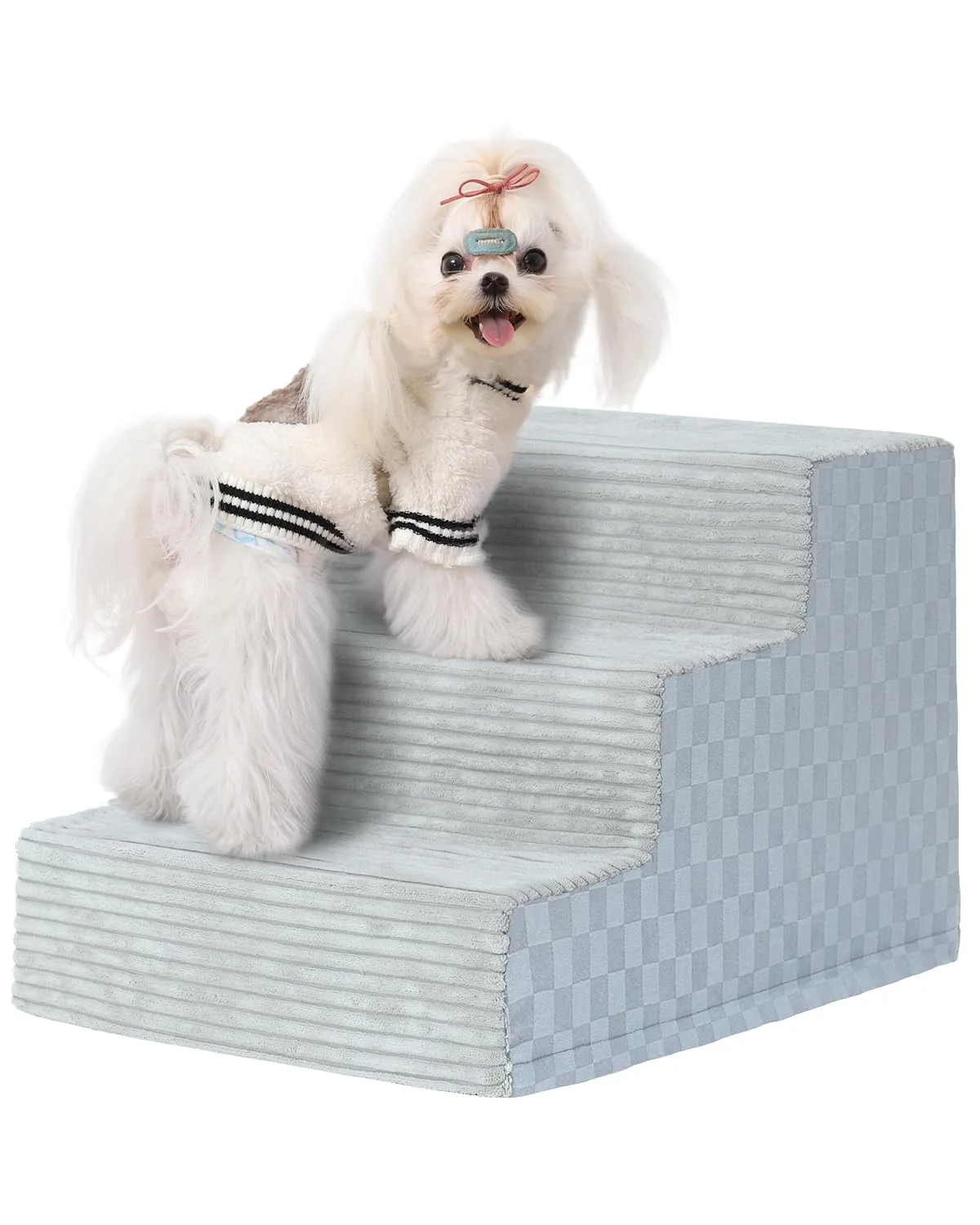 Fashionable Vfrog Dog Stairs - 13-inch High 3-Step Steps for Bed Couch Non-Slip High-Density Foam Breathable