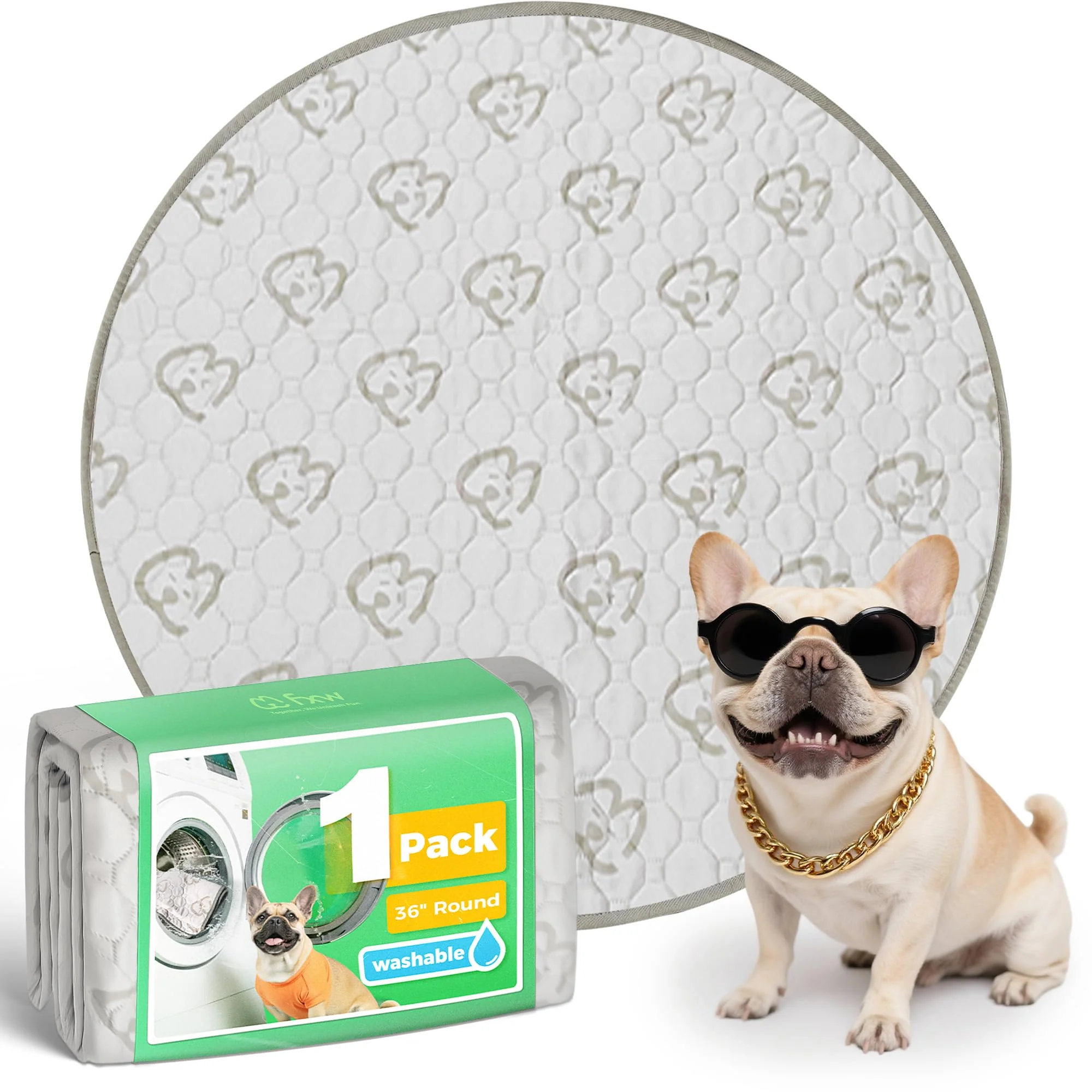 Practical FXW Washable Pee Pads for Dogs – 36-inch Round Khaki Reusable Playpen Pad Relaxed