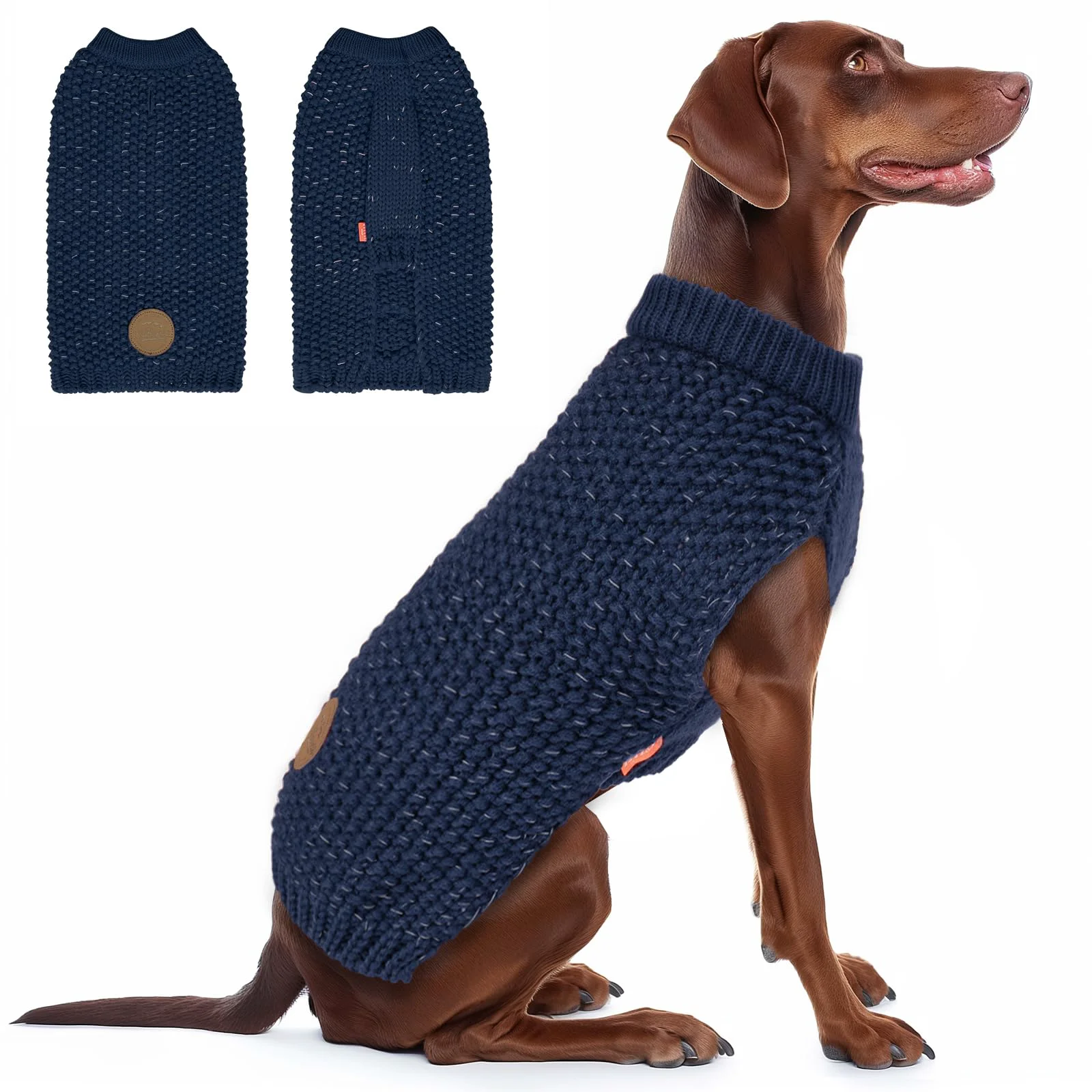 Outstanding KYEESE XXX-Large Dog Sweater with Leash Hole – Reflective Knit Navy Superior