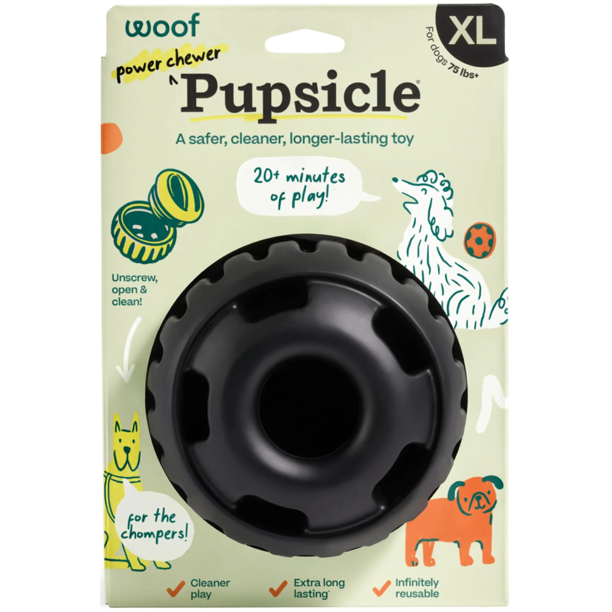 Functional WOOF Power Chewer Pupsicle – Durable XL Dog Chew Toy for Aggressive Chewers Easy to Clean Long-Lasting