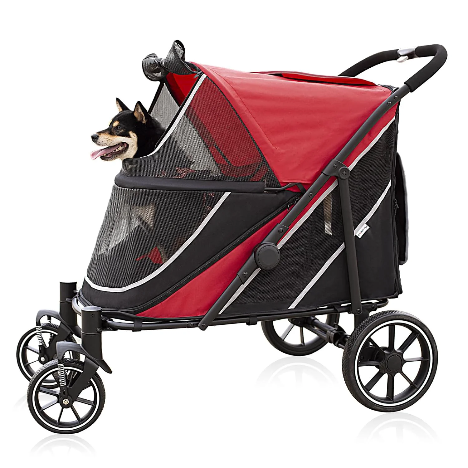 Top-Quality Dog Stroller for Medium Large Dogs One-Click Folding Extra Large Pet Stroller for 2 Dogs with Storage Pocket Shock Absorption Up to 130 lbs Red Sustainable