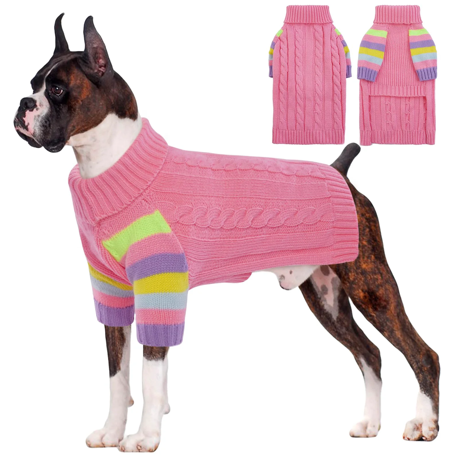 Eco-Friendly OUOBOB Pink XXXXL Dog Sweater - Warm Turtleneck Knit for Large Breeds Verified