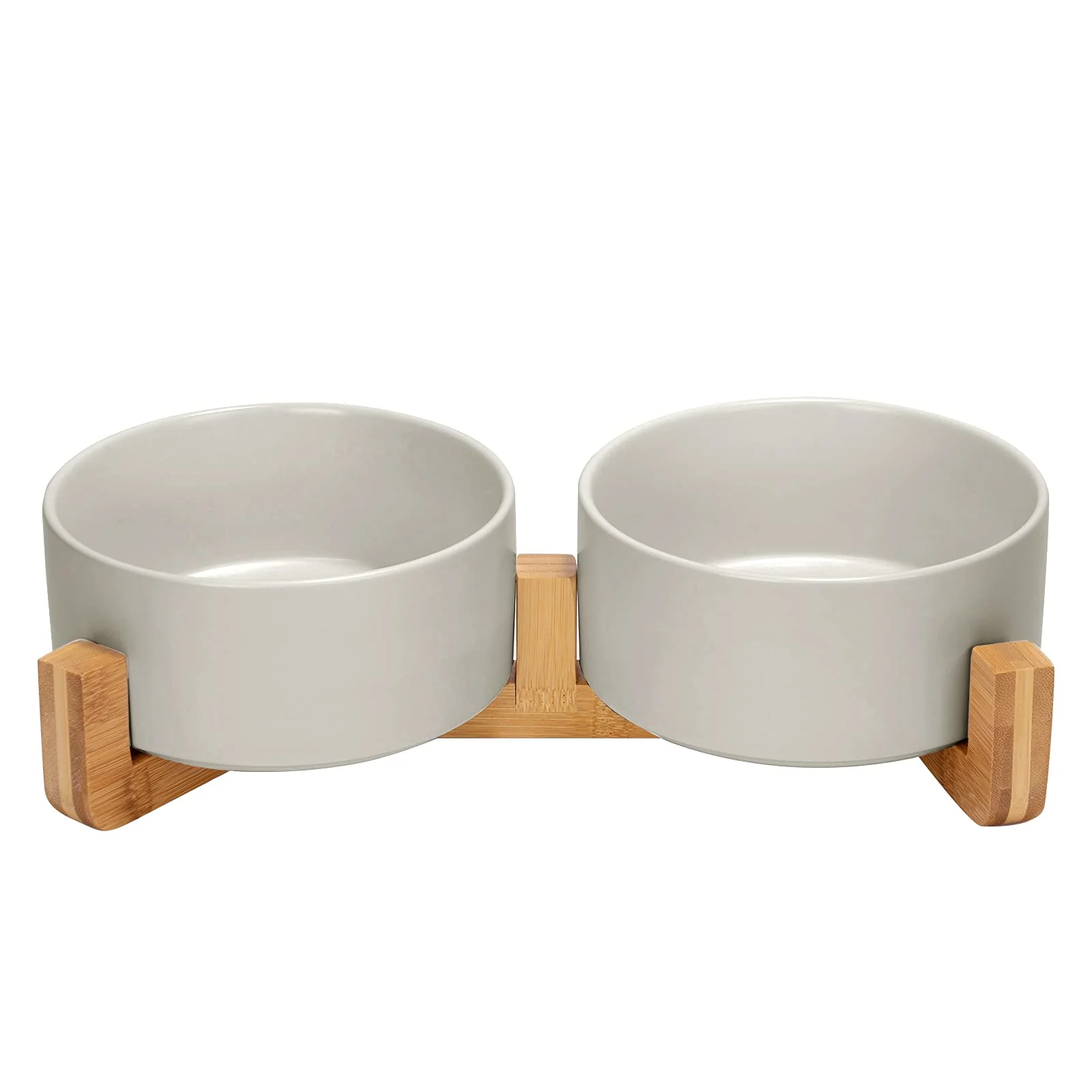 Natural SPUNKYJUNKY Ceramic Dog Cat Bowl Set with Wood Stand – 28.7 oz Non-Slip Lead- Healthy