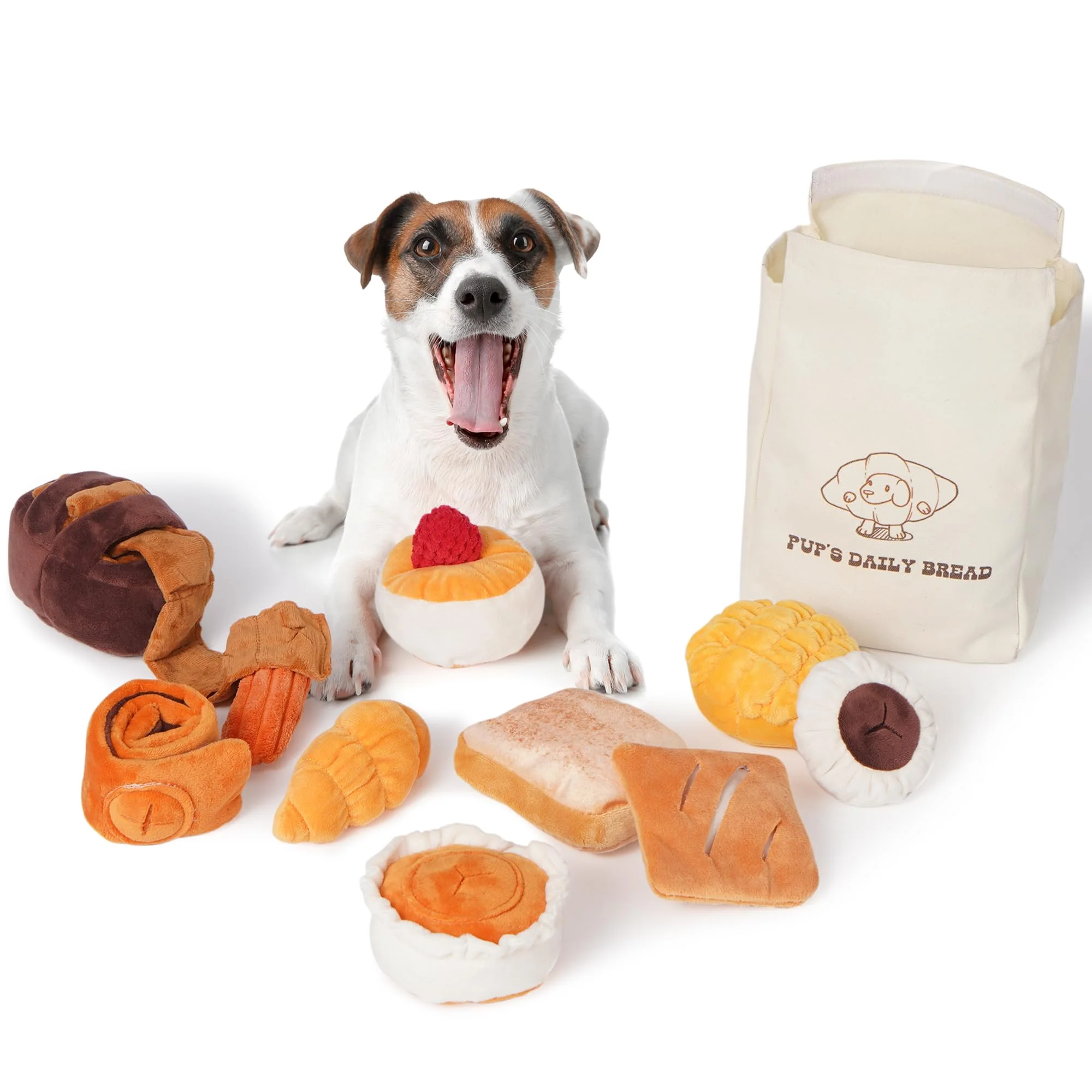Organic Nocciola 10-piece Bread-Shaped Squeak Toys for Small Dogs - Durable Enrichment Snuffle Pack Smooth