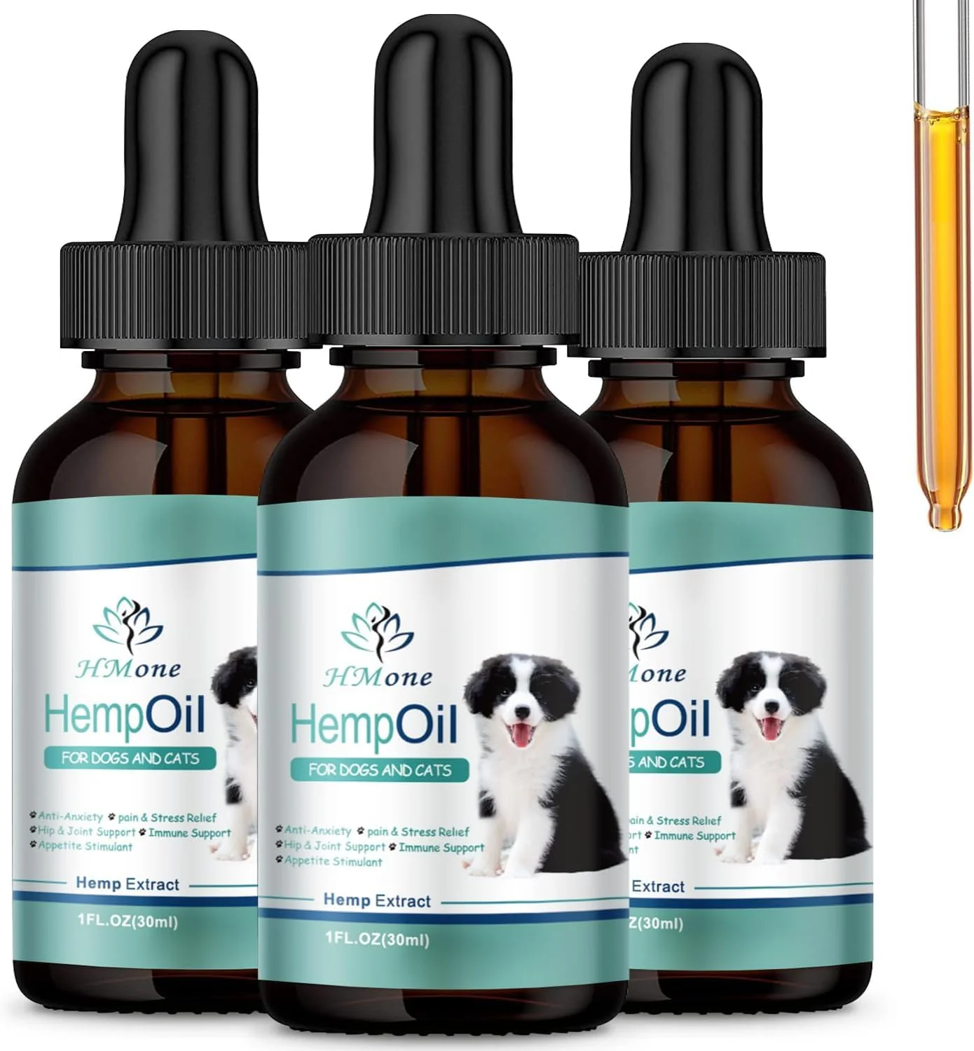 Efficient HMone Max Potency Hemp Oil for Dogs Cats - 3 Pack Calming Drops Premium Material