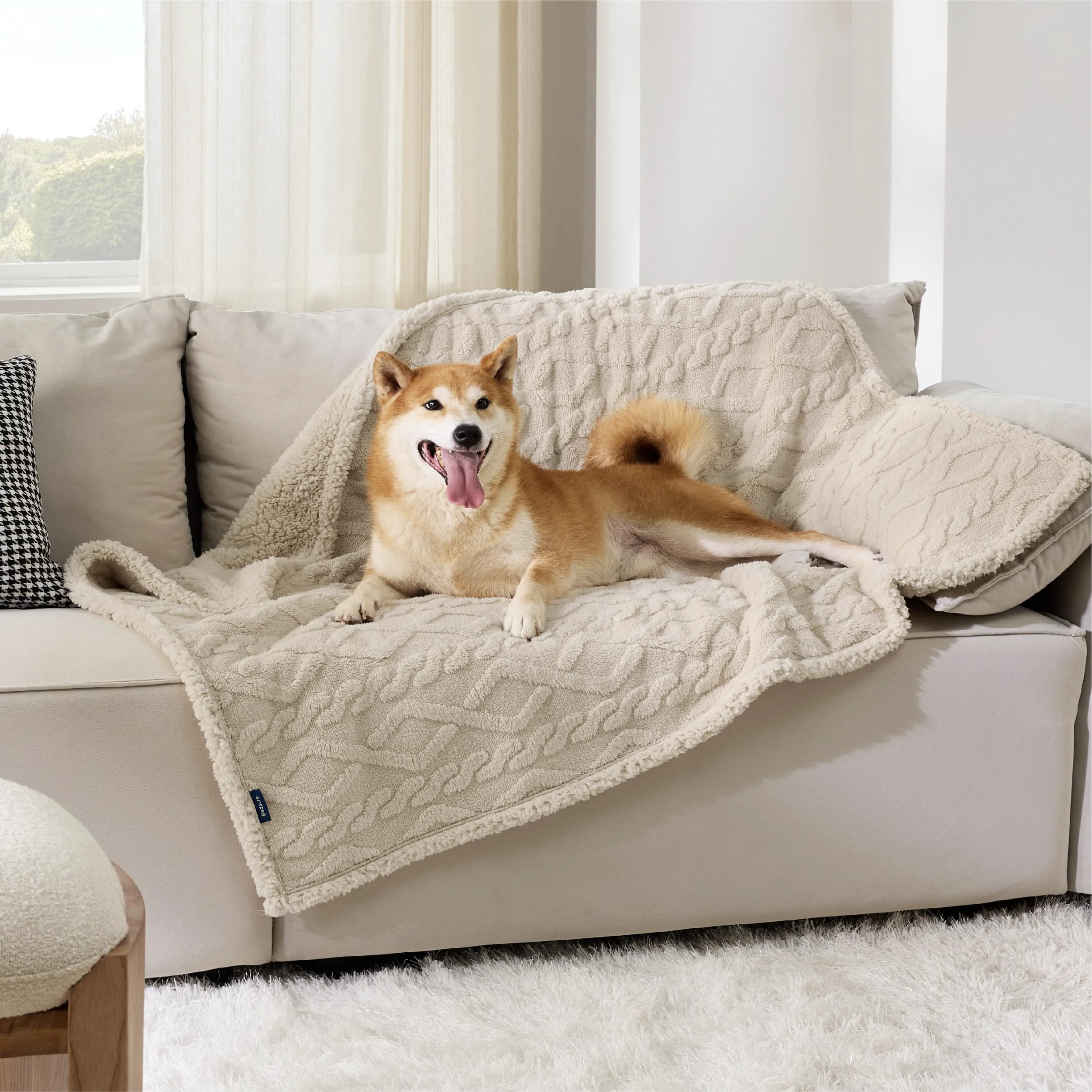 Original Design Bedsure Waterproof Dog Blanket for Large Dogs - 40x50 Cream Reversible Plush Couch Protector Luxury