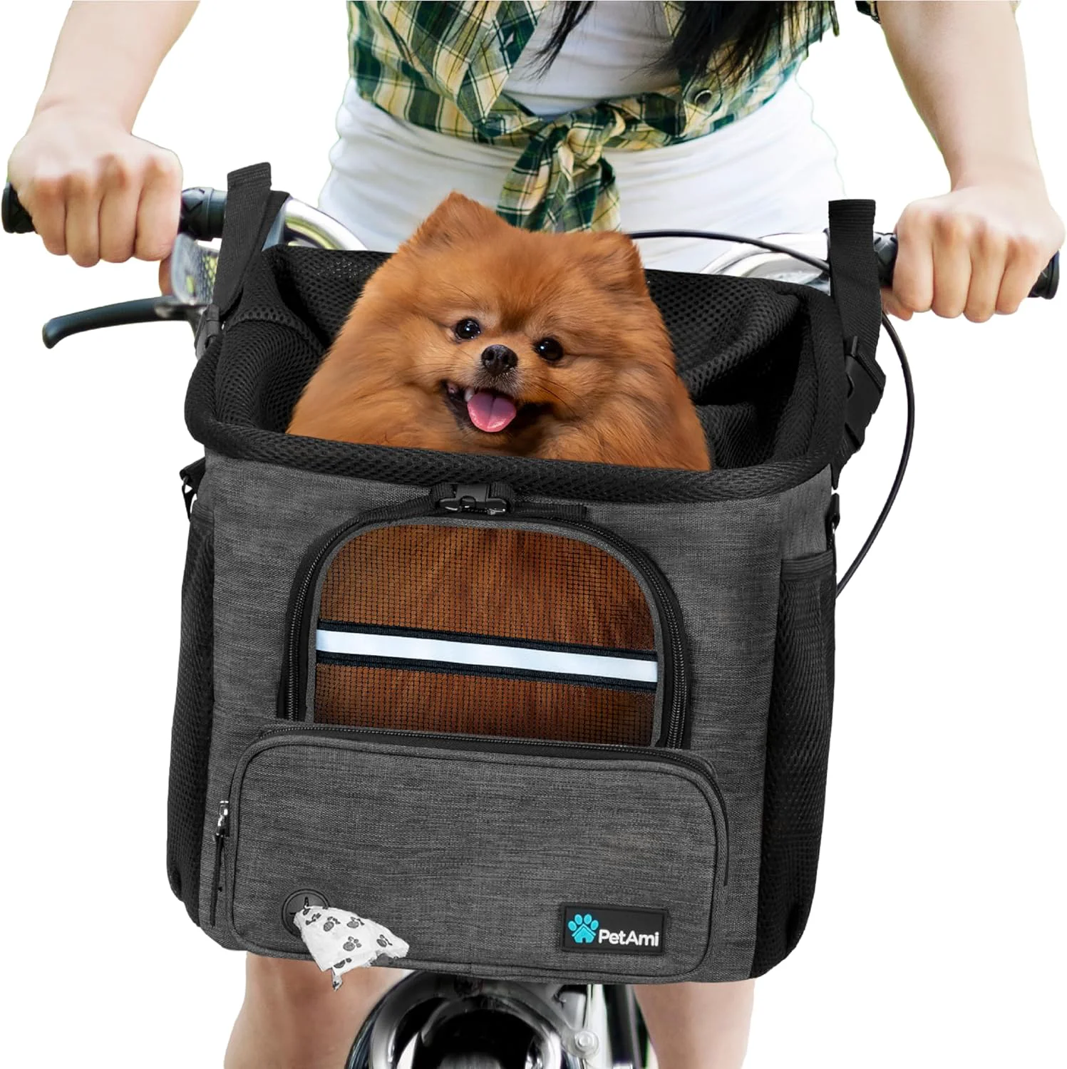 Clean PetAmi Dog Bike Basket Soft-Sided Ventilated Dog Bike Carrier Backpack Pet Bicycle Basket for Bike Handlebar Small Medium Puppy Cat Kitten Car Booster Seat with Safety Strap Max 18 lbs Dark Gray High-Performance